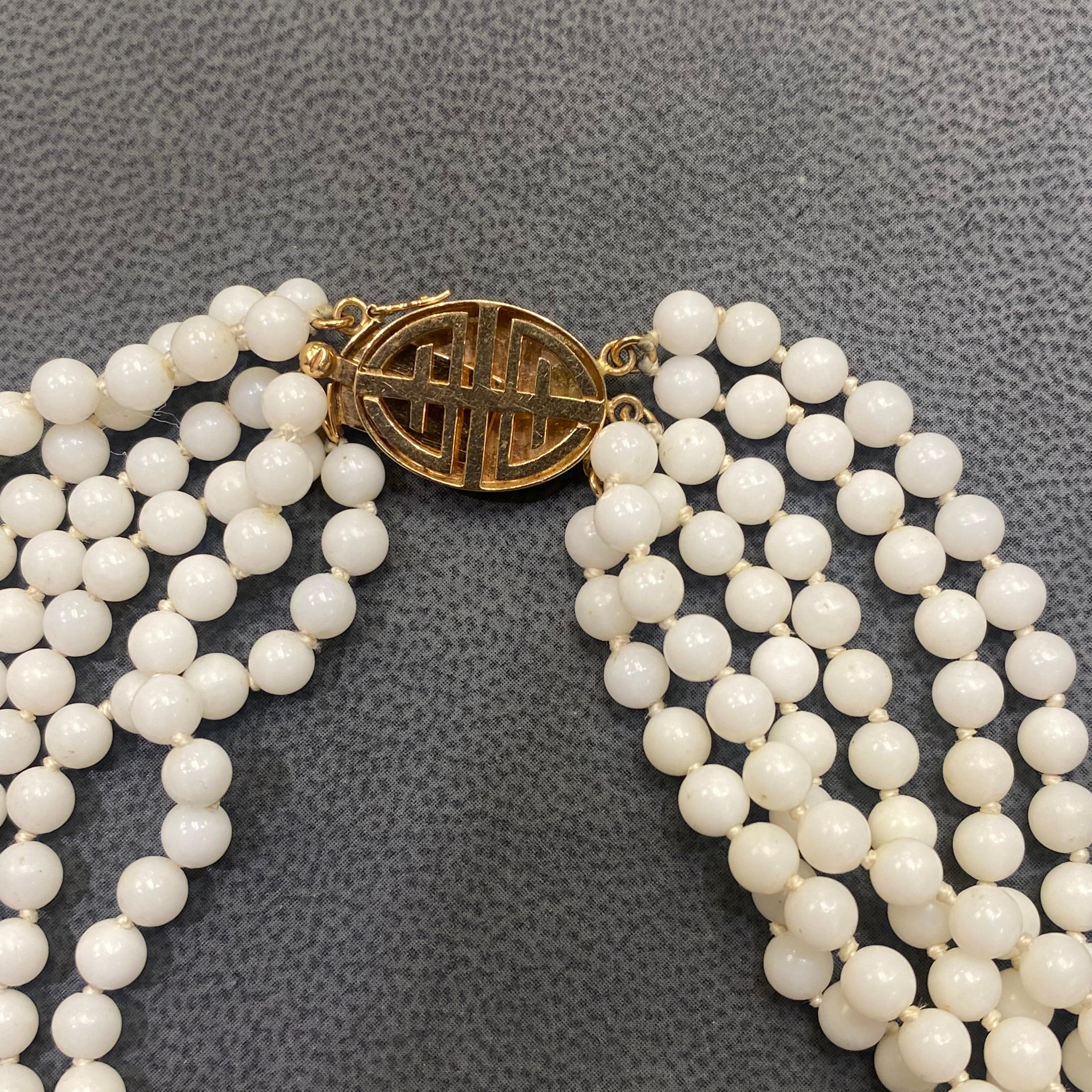 Six Strand White Coral Bead Necklace For Sale 2