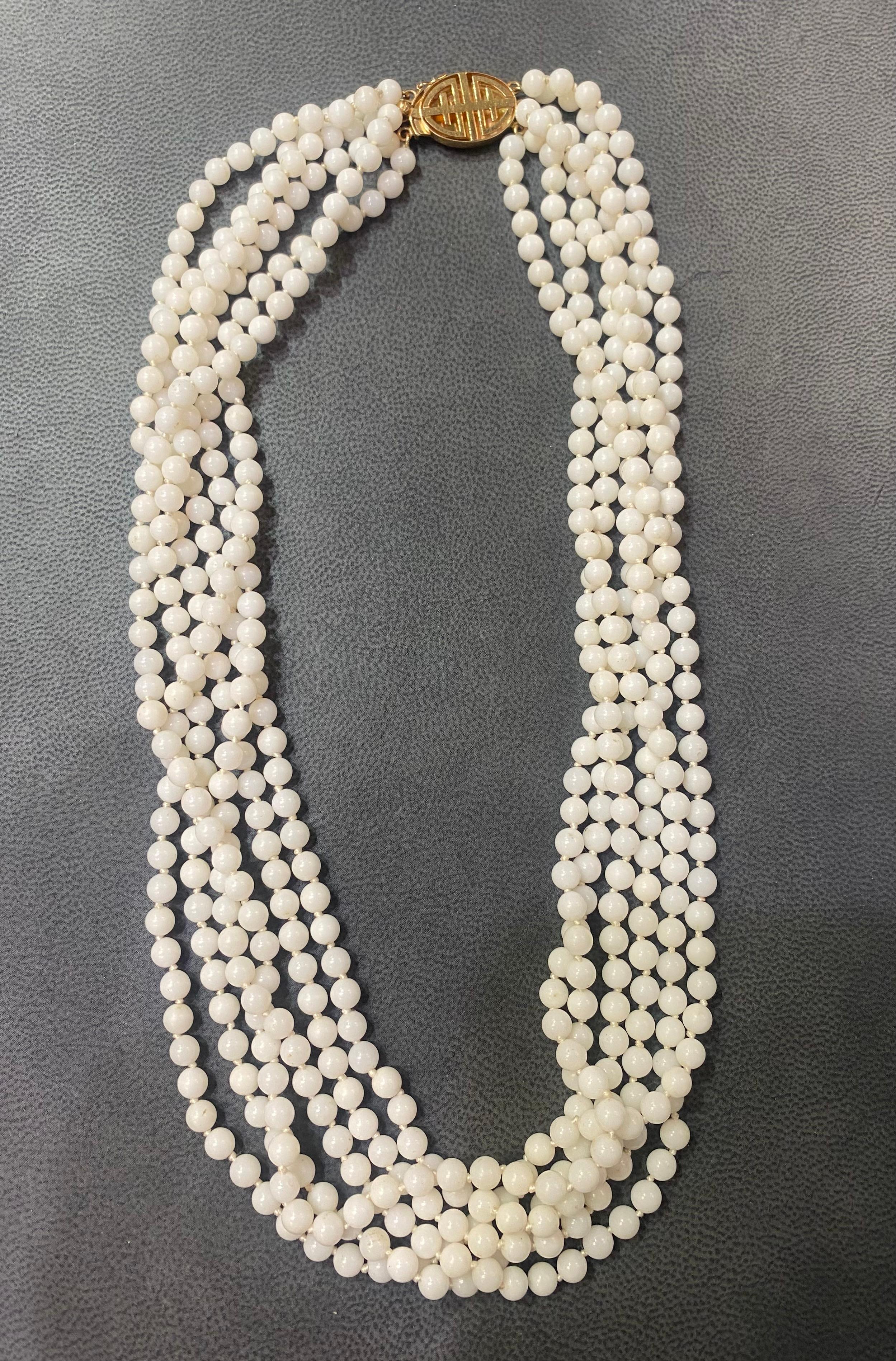 Six Strand White Coral Bead Necklace For Sale 4