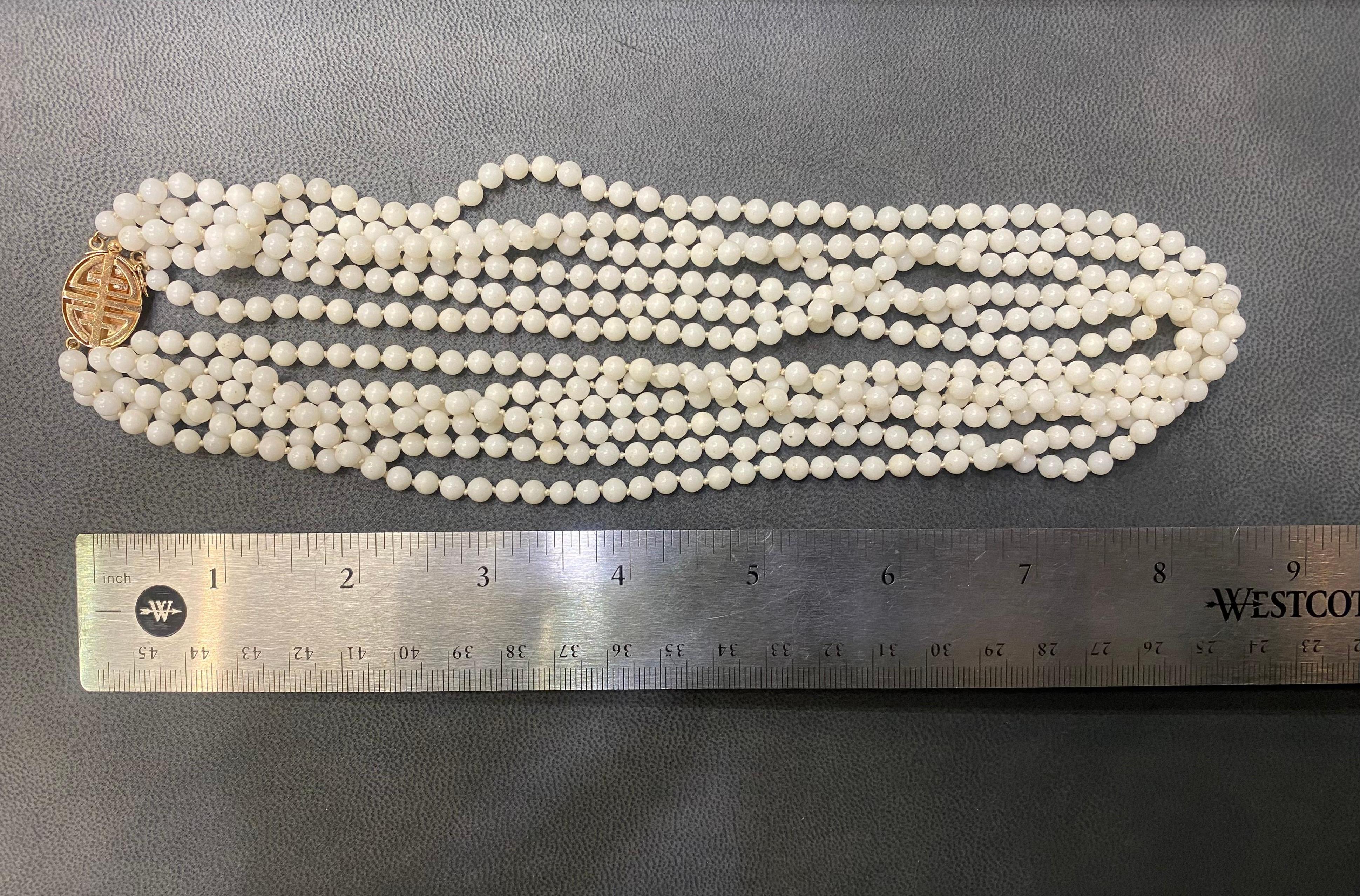 Six Strand White Coral Bead Necklace For Sale 5