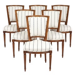 Antique Six Striped Louis XVI Style Dining Chairs