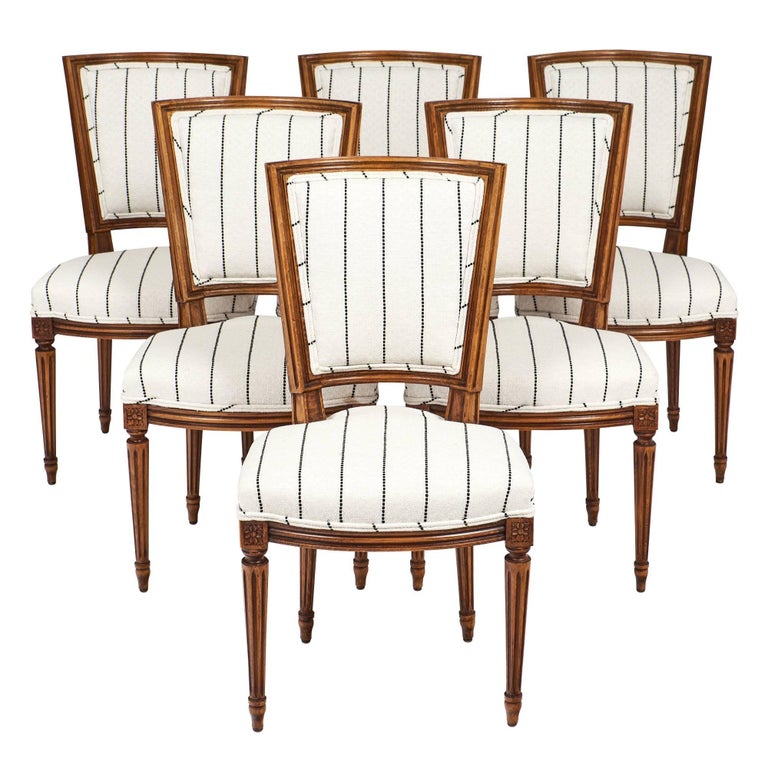 Six Striped Louis XVI Style Dining Chairs at 1stDibs