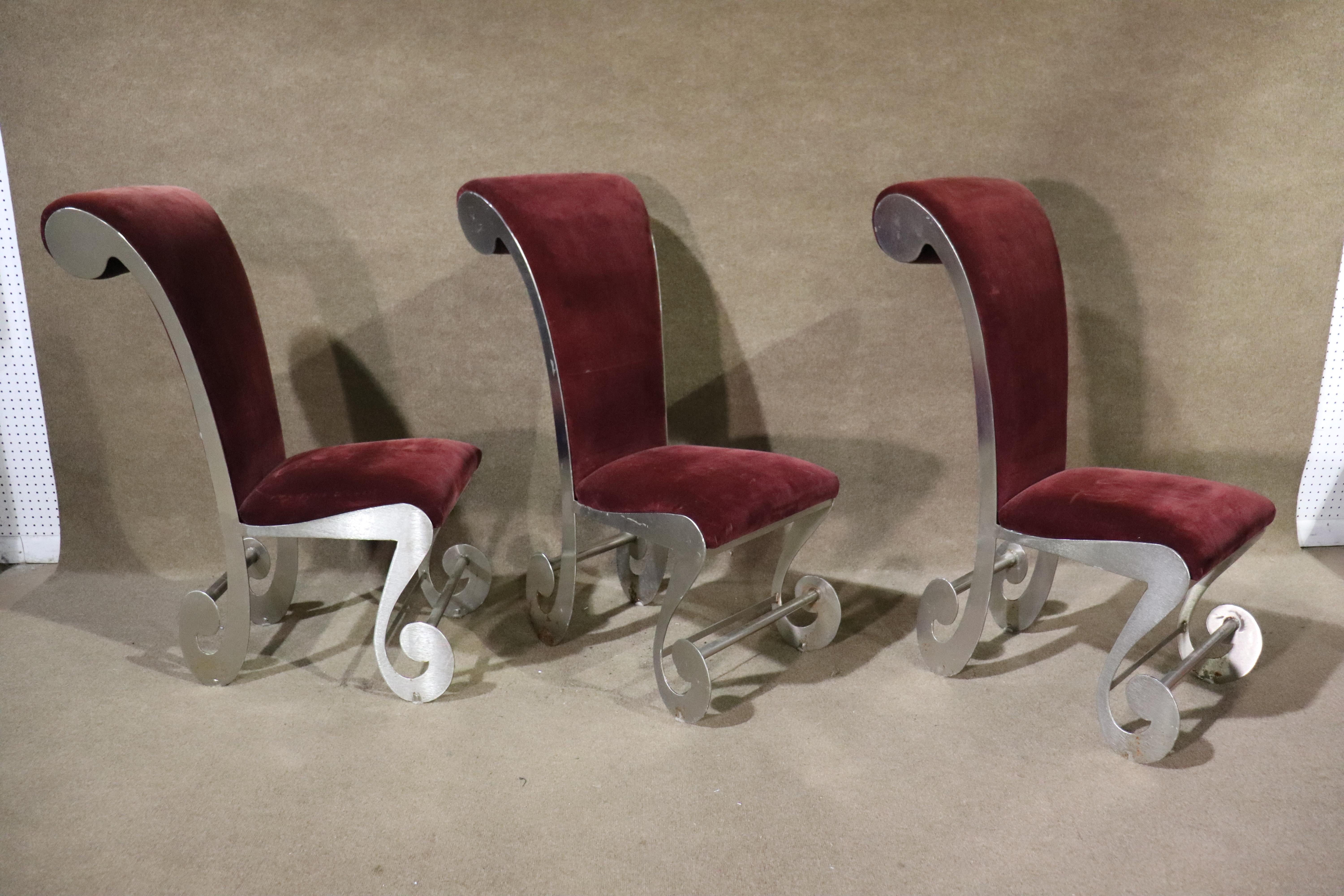 Six Studio Dining Chairs in Brushed Metal In Good Condition For Sale In Brooklyn, NY
