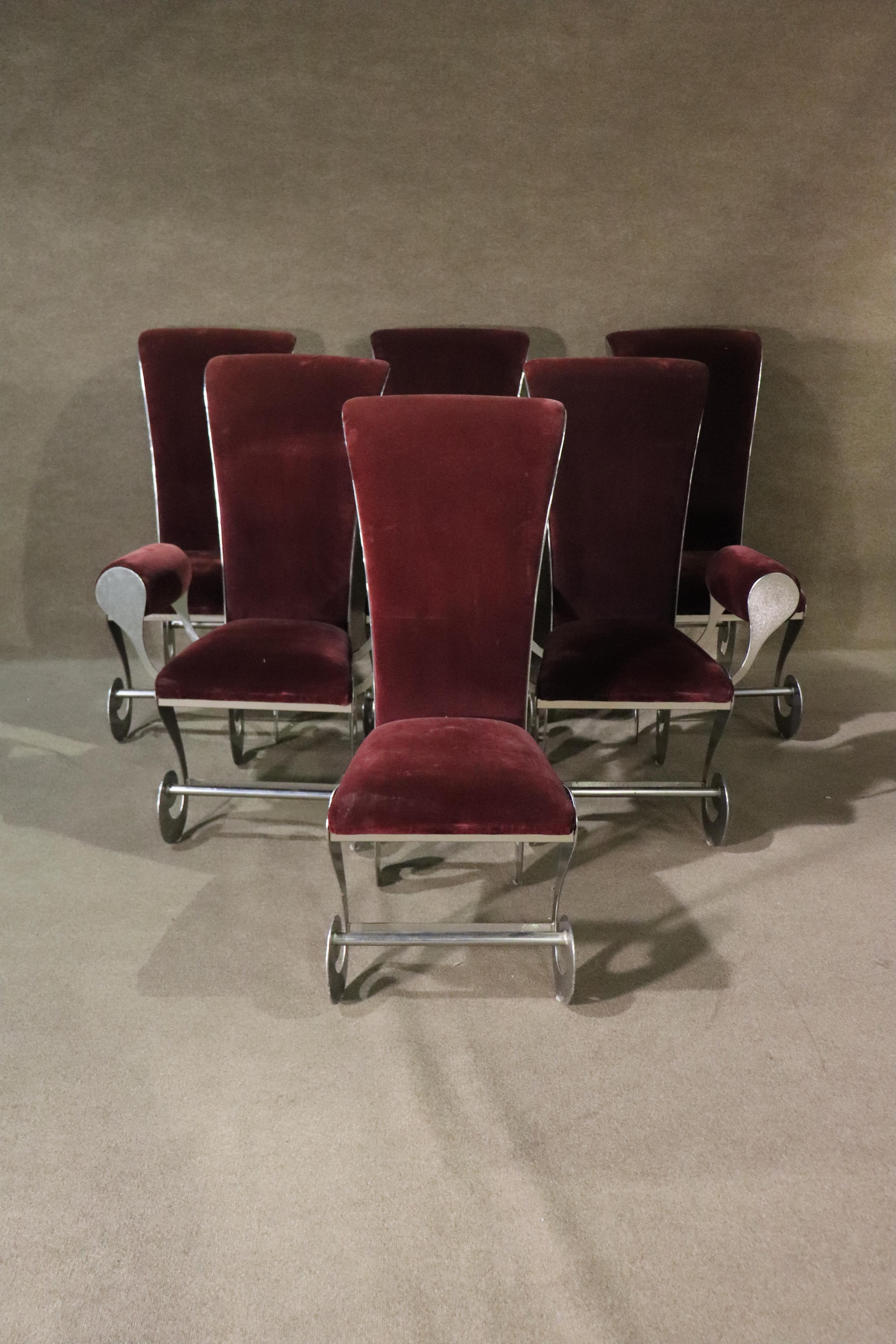 20th Century Six Studio Dining Chairs in Brushed Metal For Sale