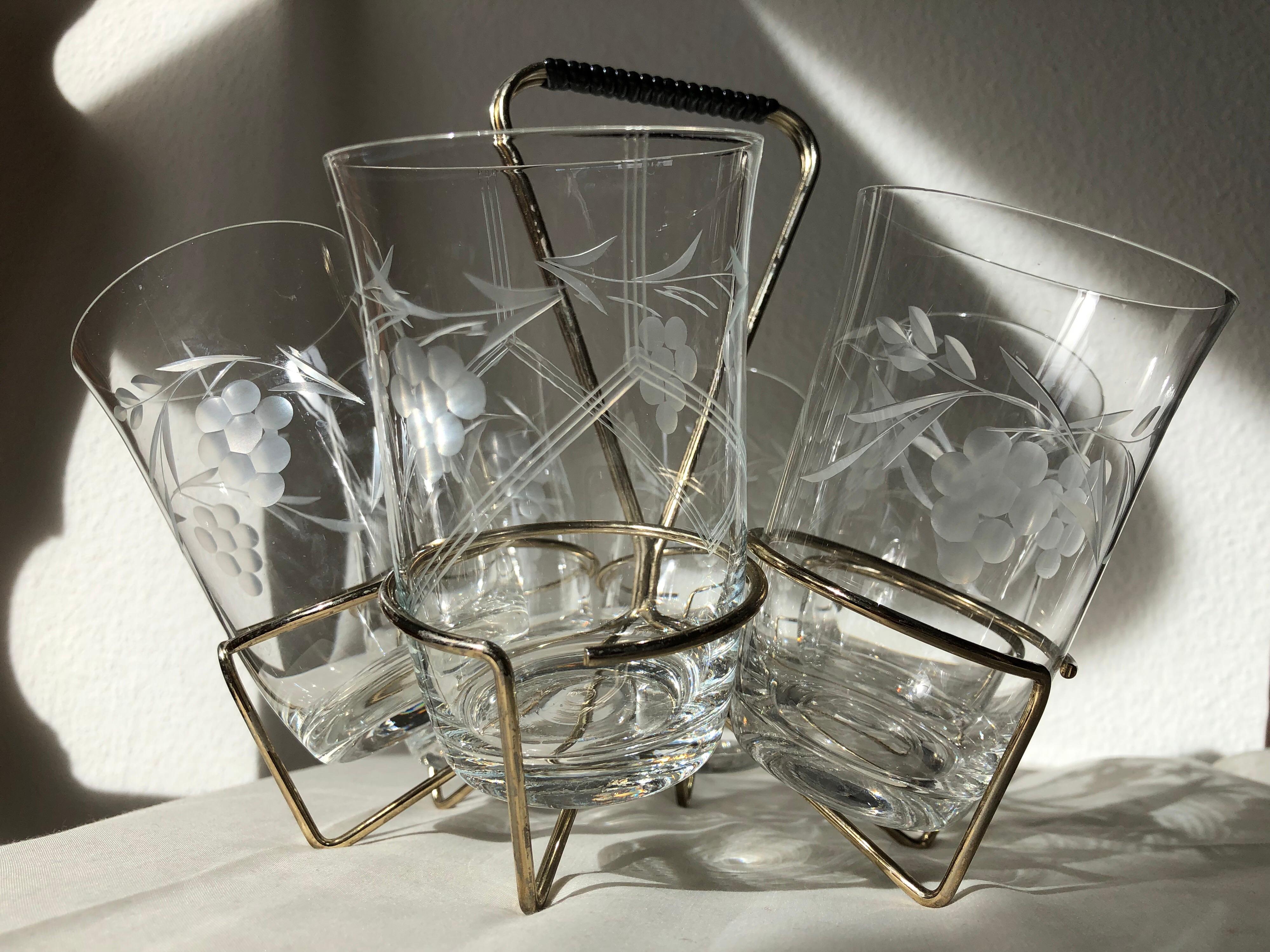 Six Stunning Engraved Grape Victorian Etched Tumbler or Goblets SALE 1