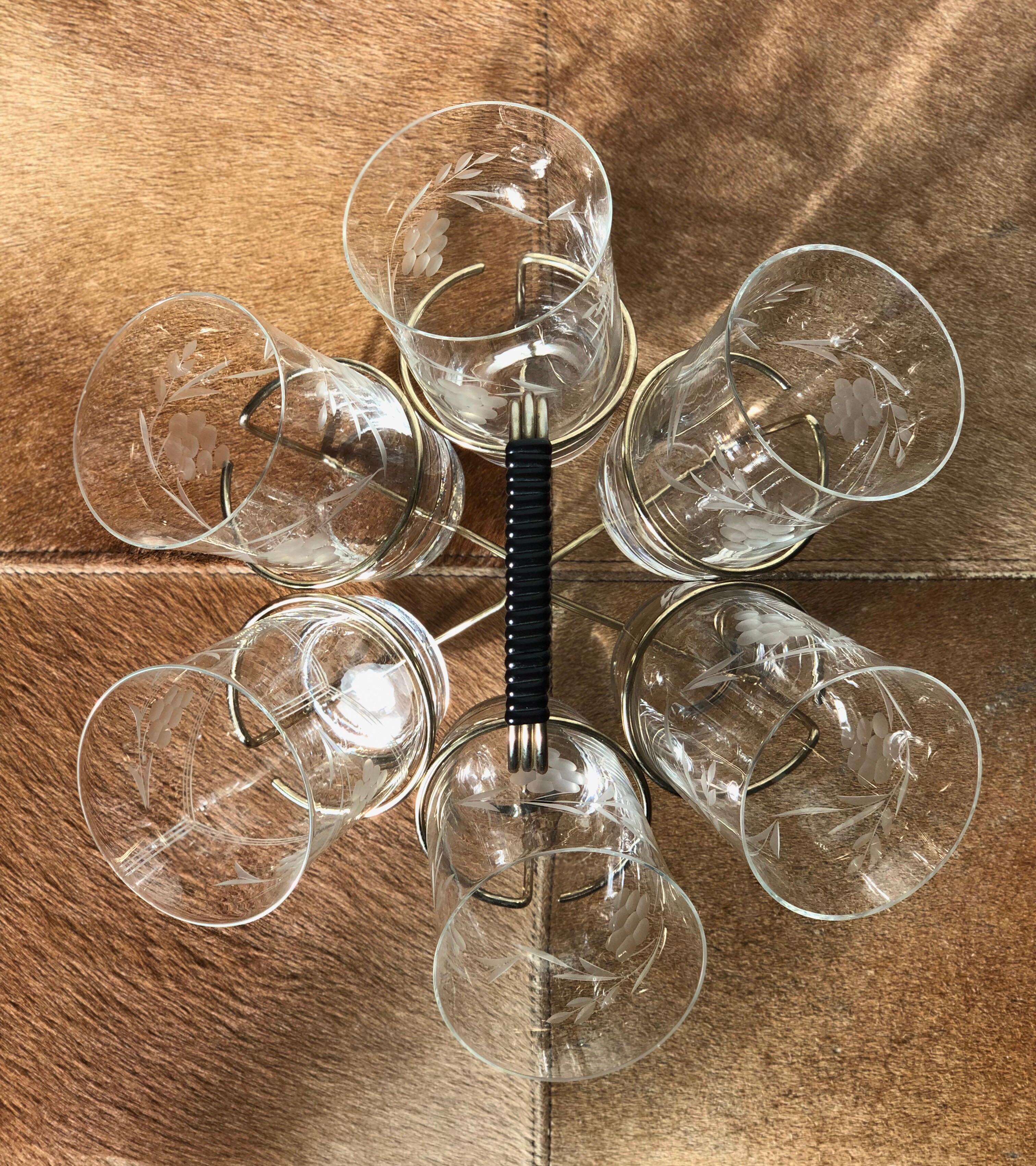 wine glasses with etched grape design