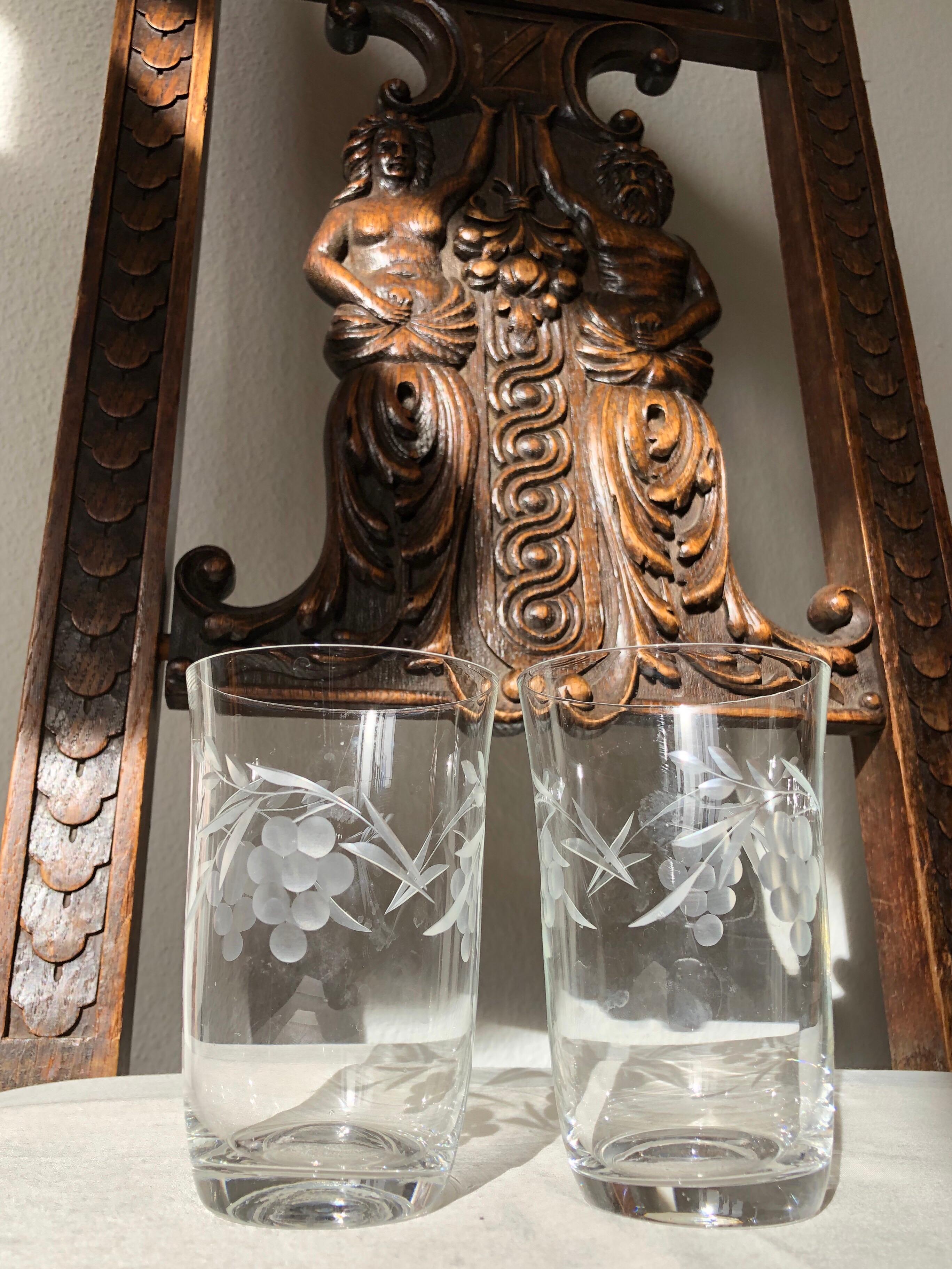 Swiss Six Stunning Engraved Grape Victorian Etched Tumbler or Goblets SALE