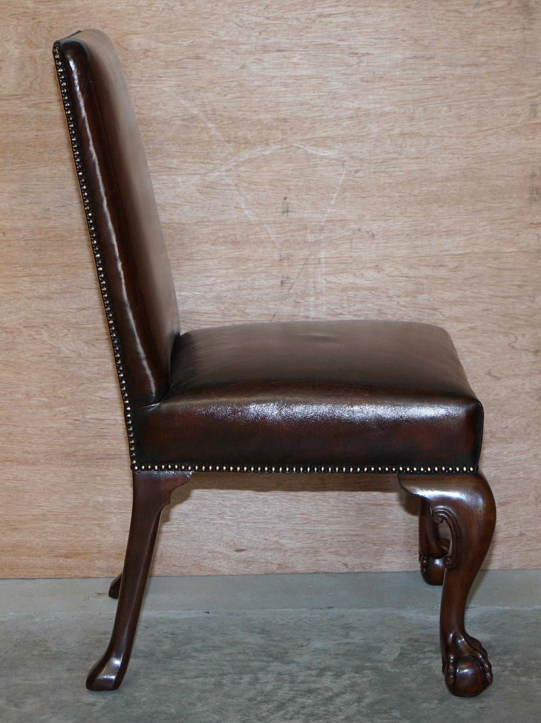 Six Stunning Fully Restored Brown Leather Hardwood Claw & Ball Dining Chairs 6 For Sale 9