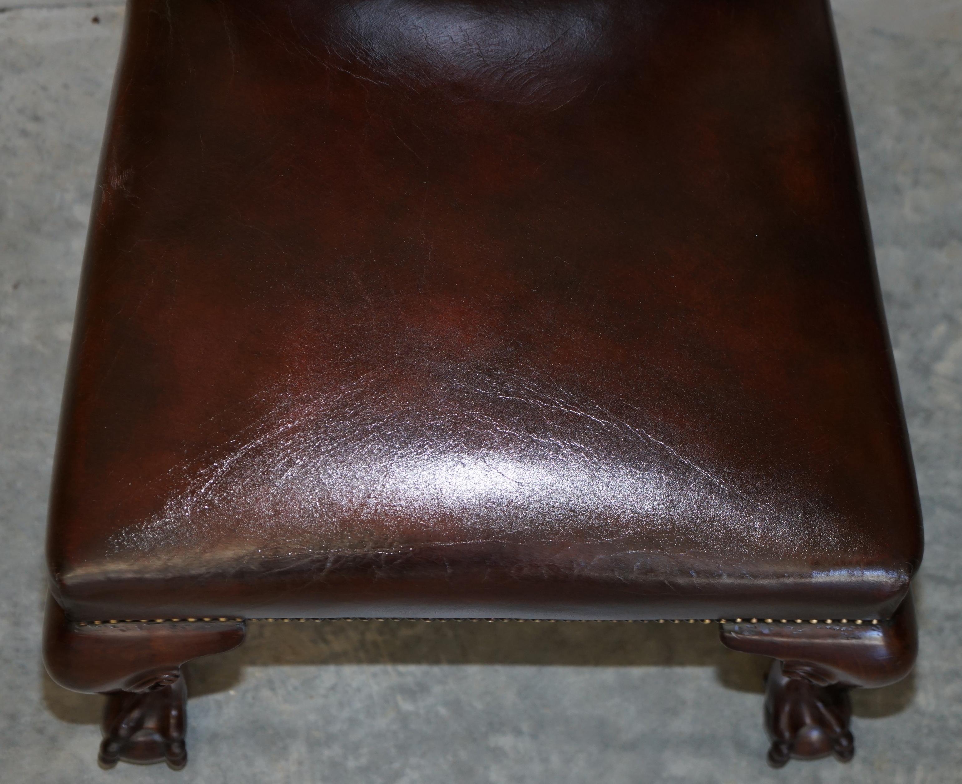 Six Stunning Fully Restored Brown Leather Hardwood Claw & Ball Dining Chairs 6 For Sale 12