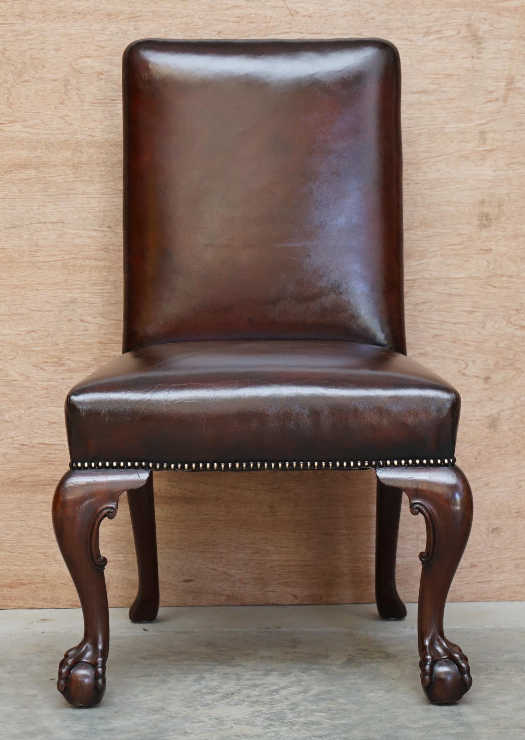 Early Victorian Six Stunning Fully Restored Brown Leather Hardwood Claw & Ball Dining Chairs 6 For Sale