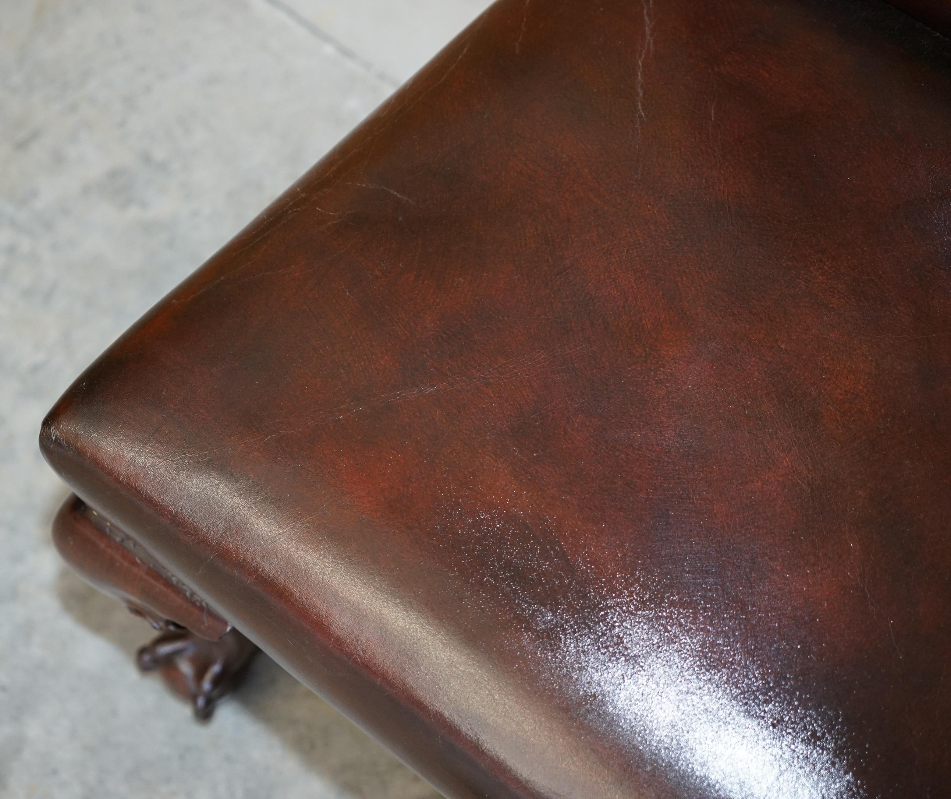 Six Stunning Fully Restored Brown Leather Hardwood Claw & Ball Dining Chairs 6 For Sale 1