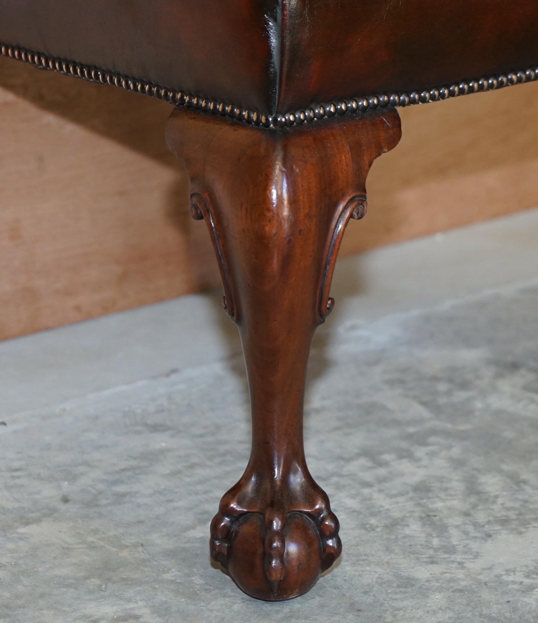 Six Stunning Fully Restored Brown Leather Hardwood Claw & Ball Dining Chairs 6 For Sale 3