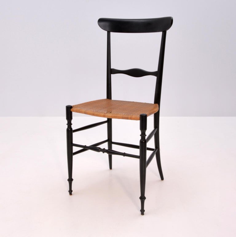 Six Super Light Chiavarina Dining Chairs Painted Wood Wicker