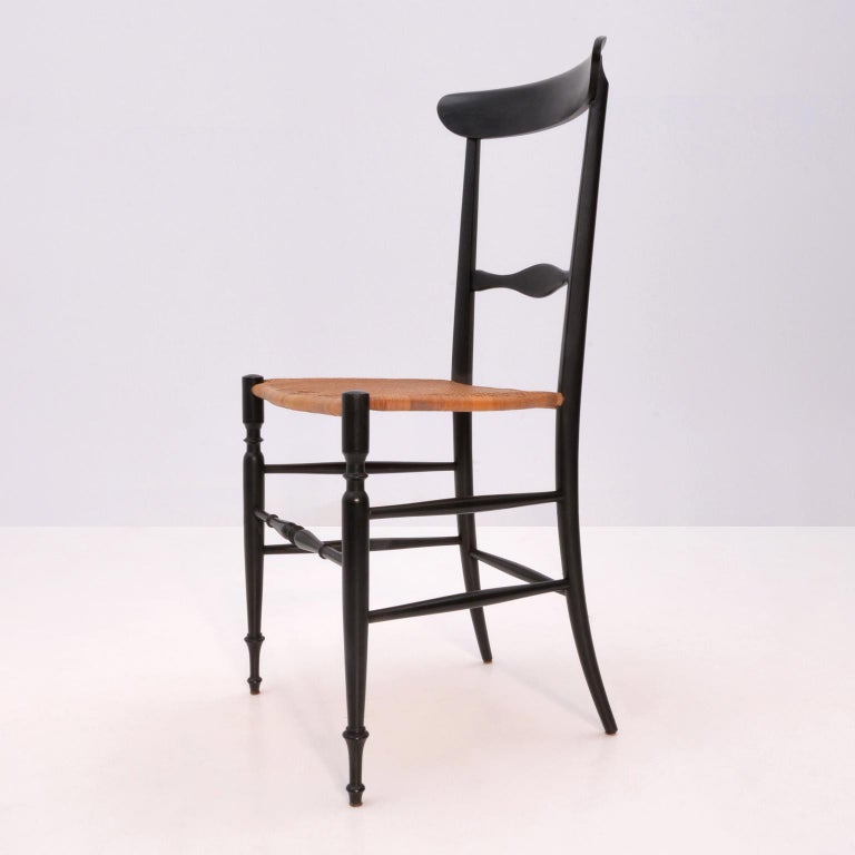 Six Super Light Chiavarina Dining Chairs Painted Wood Wicker