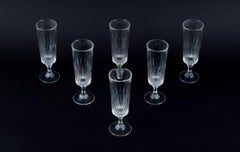 Six Swedish champagne flutes in clear glass. Ca. 1930s.