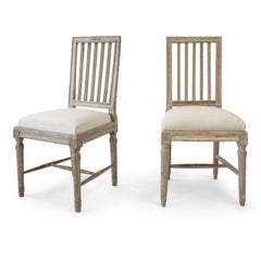 Six Green-Gray Painted Swedish Dining Chairs
