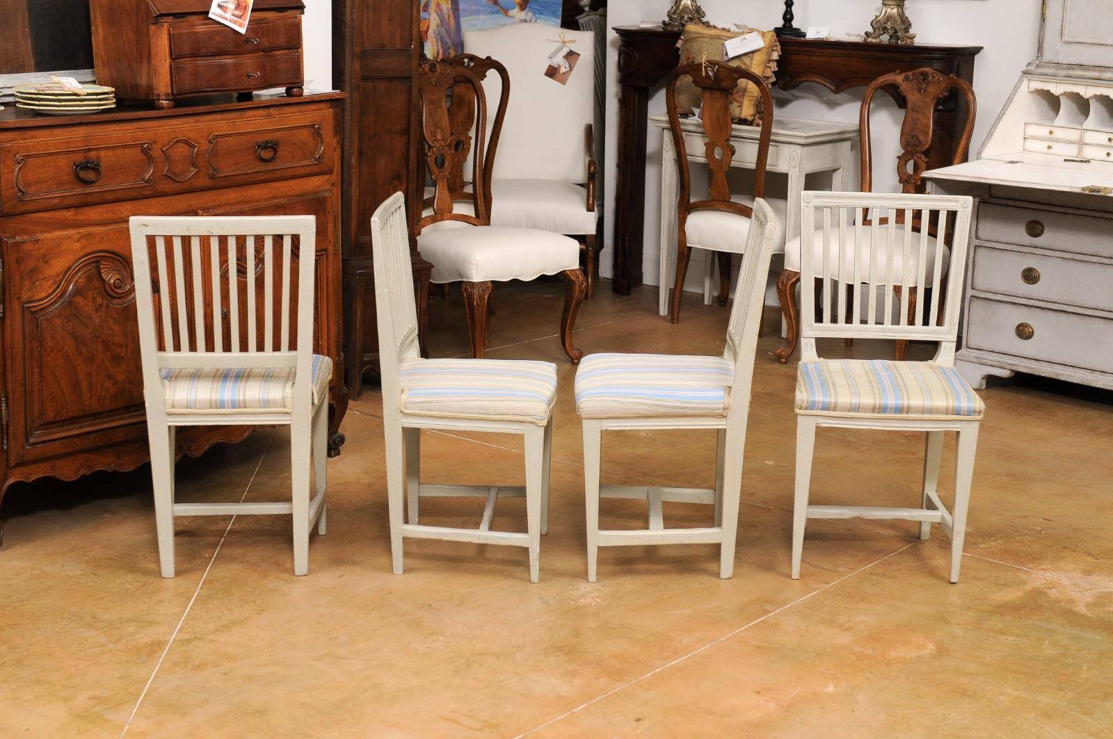 Six Swedish Gustavian Style 1850s Painted Wood Side Chairs with Carved Rosettes For Sale 5