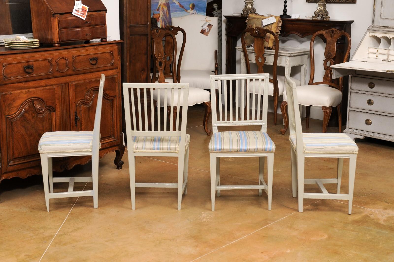 Six Swedish Gustavian Style 1850s Painted Wood Side Chairs with Carved Rosettes For Sale 6