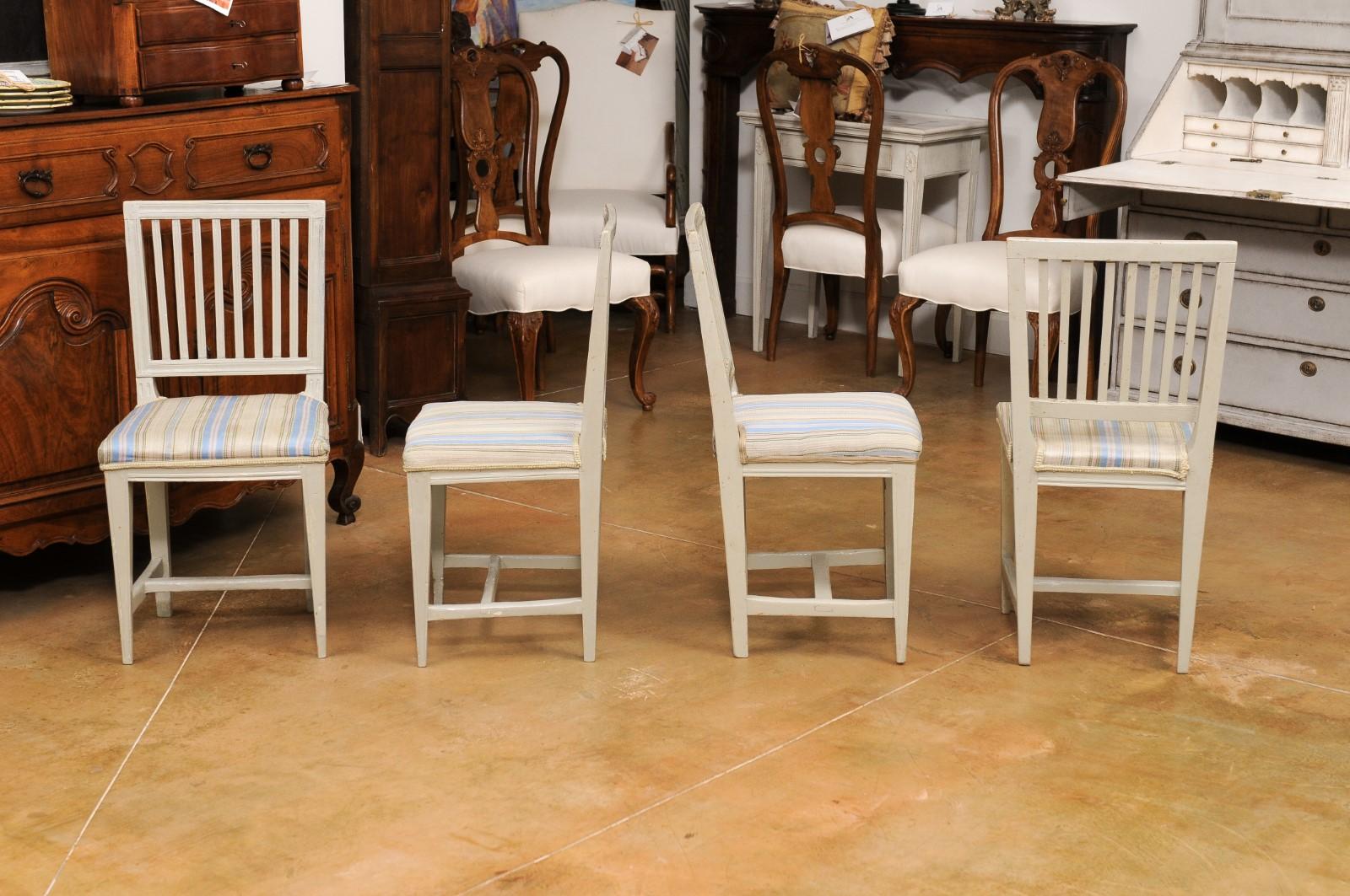 Six Swedish Gustavian Style 1850s Painted Wood Side Chairs with Carved Rosettes For Sale 7