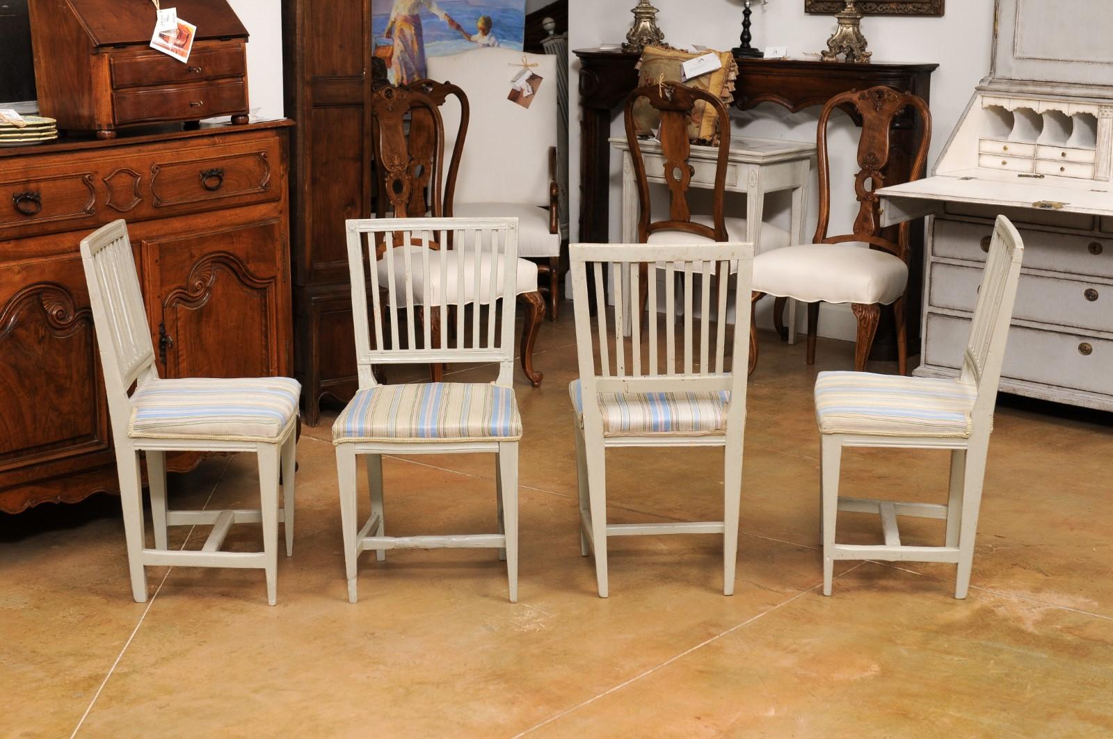 Six Swedish Gustavian Style 1850s Painted Wood Side Chairs with Carved Rosettes For Sale 8