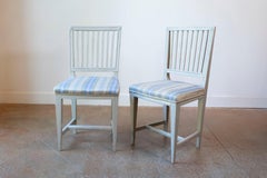 Six Swedish Gustavian Style 1850s Painted Wood Side Chairs with Carved Rosettes