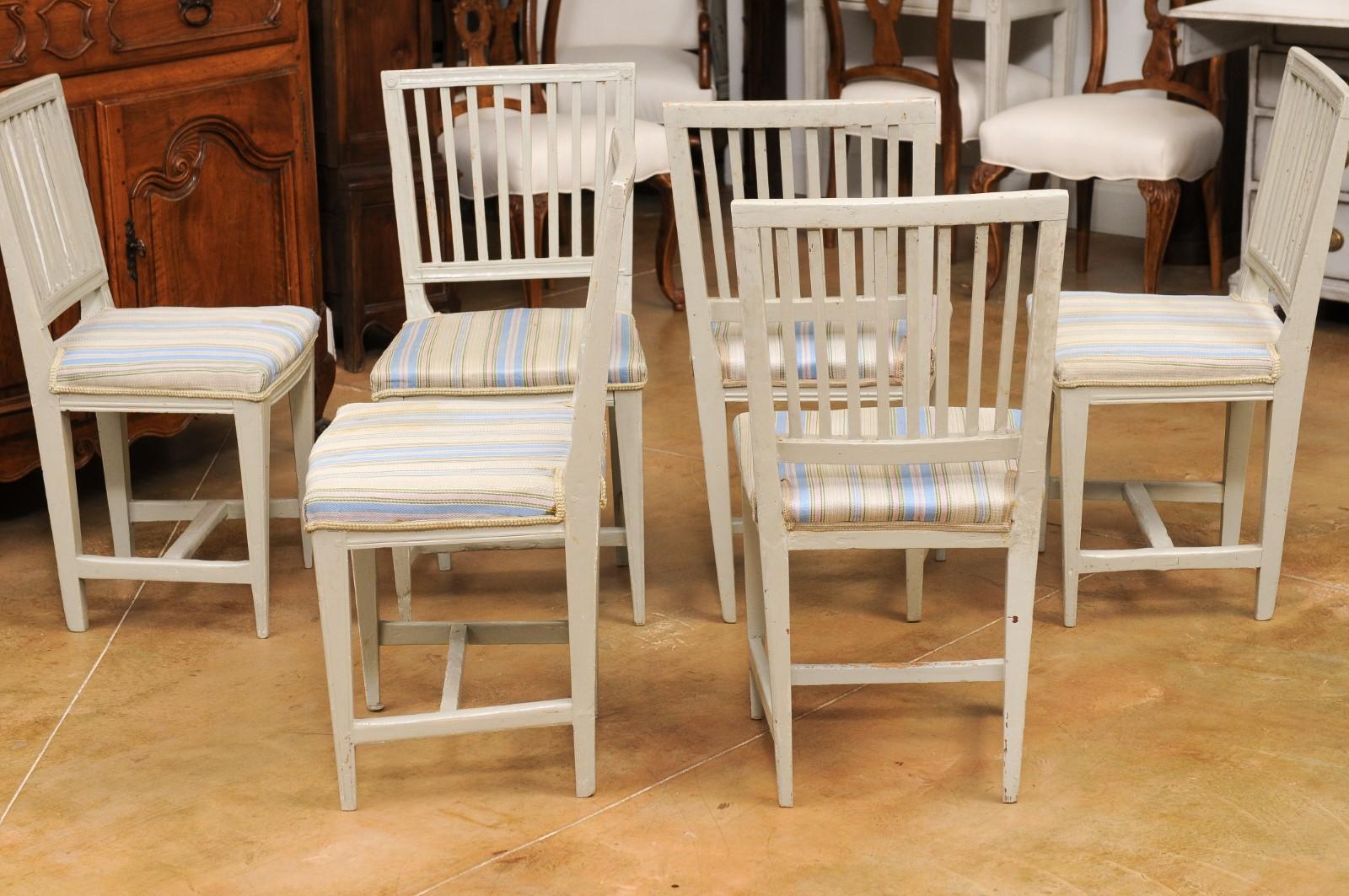 Six Swedish Gustavian Style 1850s Painted Wood Side Chairs with Carved Rosettes For Sale 2