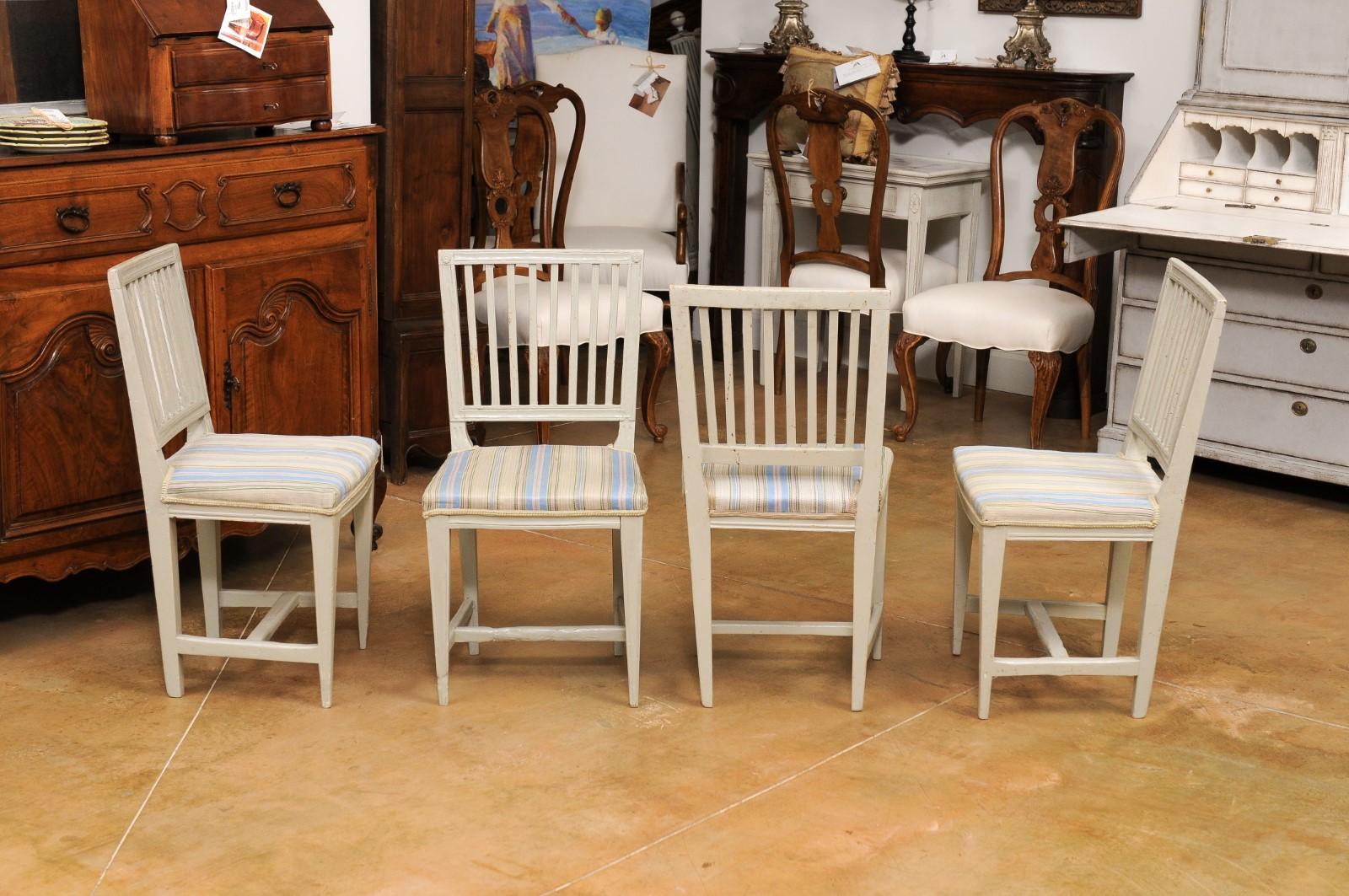 Six Swedish Gustavian Style 1850s Painted Wood Side Chairs with Carved Rosettes For Sale 4