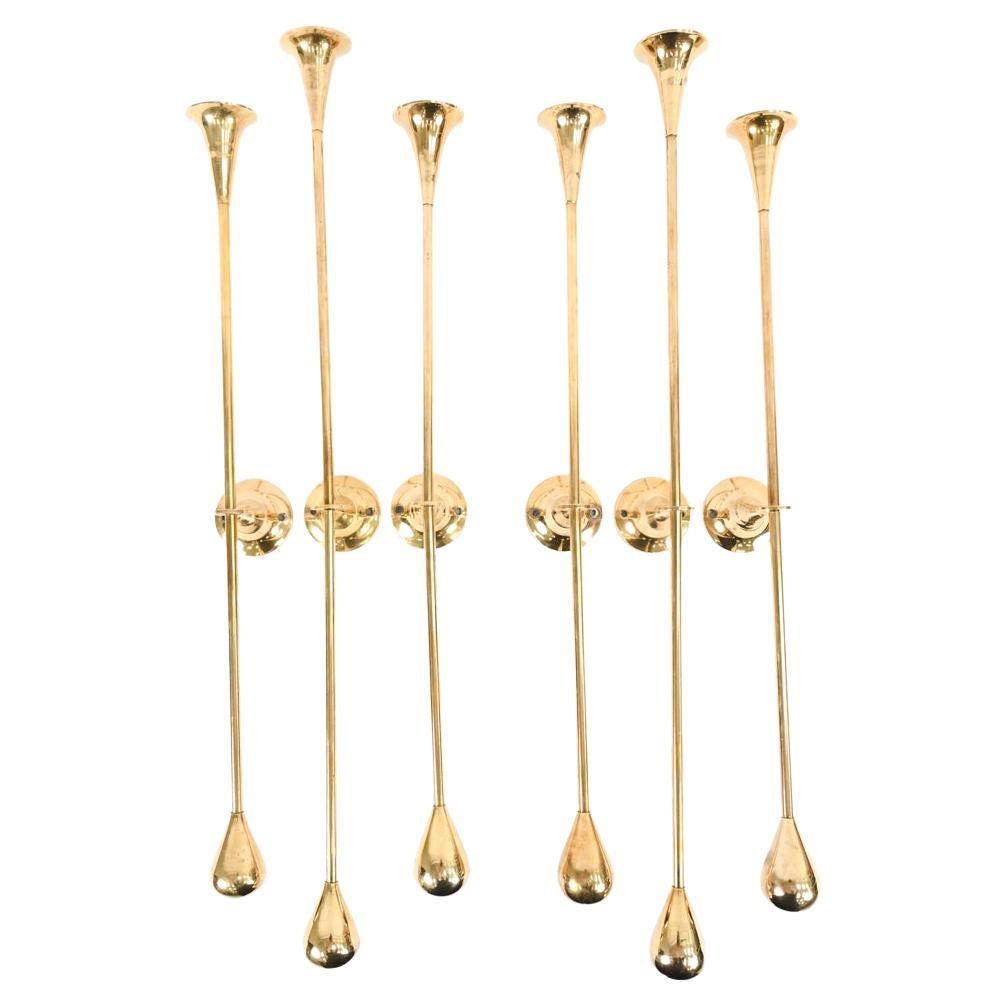 Six Swedish Mid-Century Brass Candleholders in Pierre Forssell Style