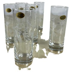 Six Tall Glasses in Engraved Crystal and 800 Silver, Italy, 1970s