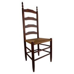 Six Tall Ladderback Rush Seat Dining Chairs Rustic Primitive