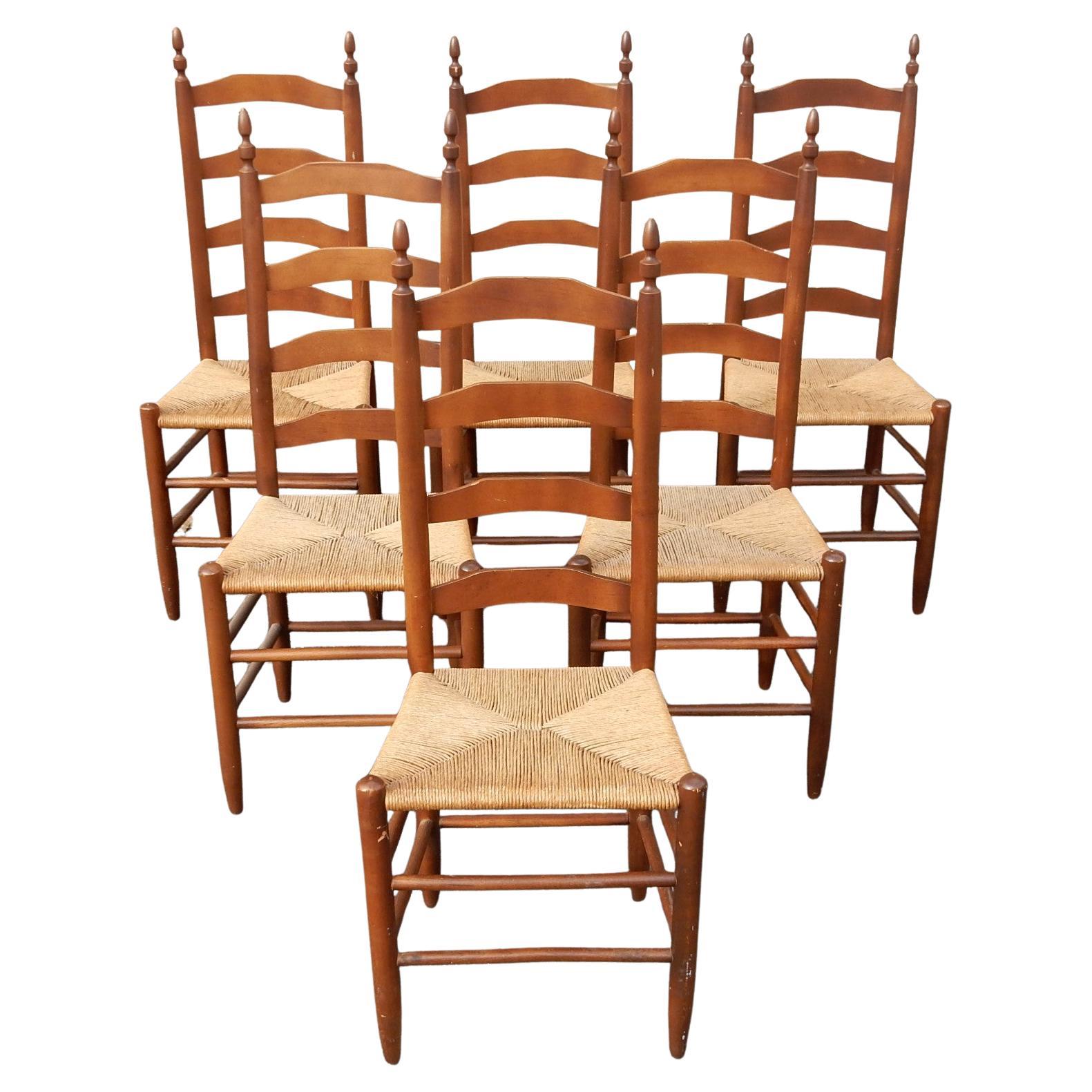 Six Tall Ladderback Rush Seat Dining Chairs Rustic Primitive
