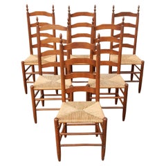 Six Tall Ladderback Rush Seat Dining Chairs Rustic Primitive