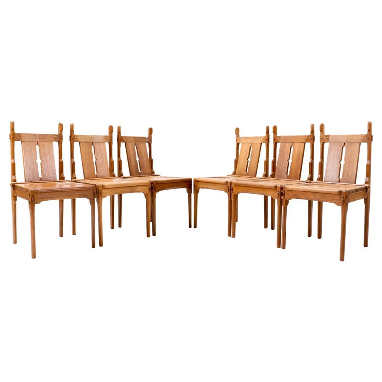 Six Teak Arts and Crafts Dining Room Chairs by Architect A.J