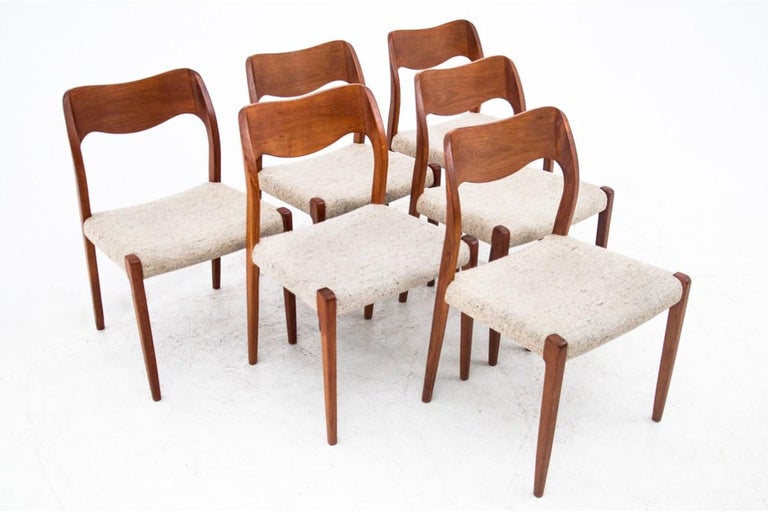 Six Teak Chairs by N. O. Møller, Model 71, Denmark, 1960s at 1stDibs