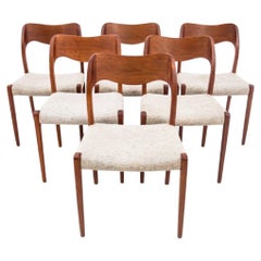 Six Teak Chairs by N. O. Møller, Model 71, Denmark, 1960s