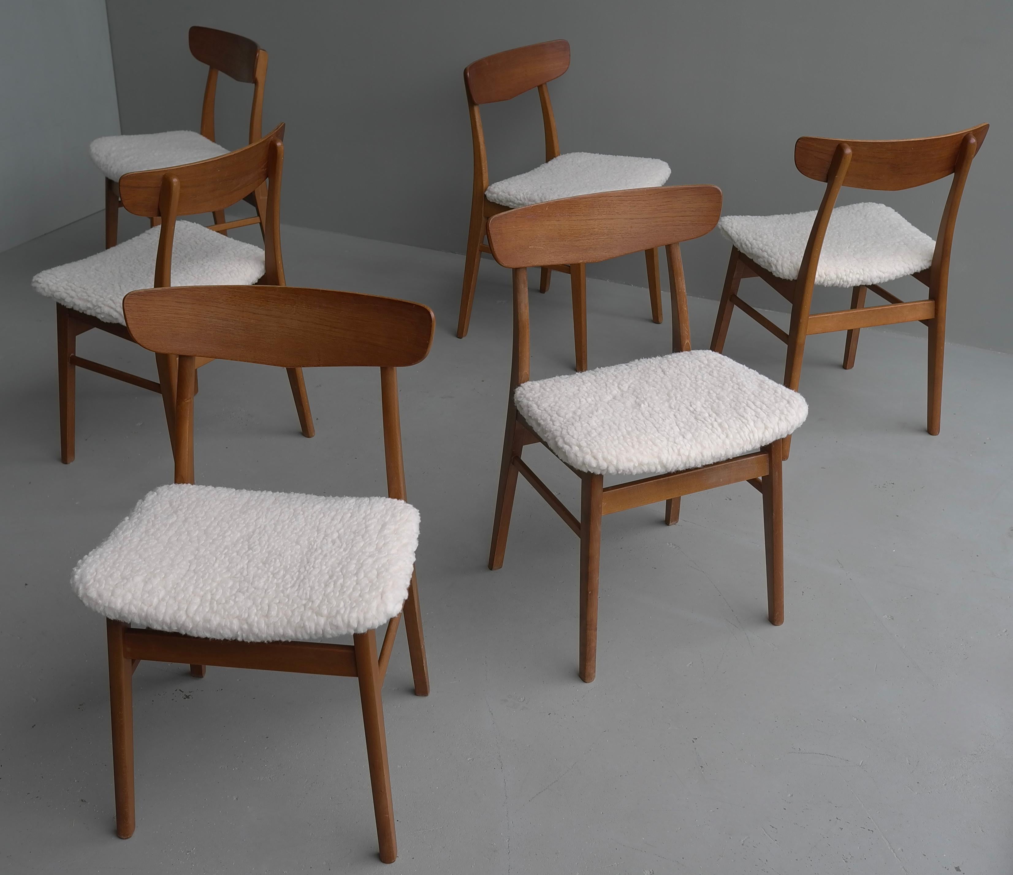 Six Teak Danish Heart Chairs with Seats in Pure Merino Wool, by Farstrup Møbler 10