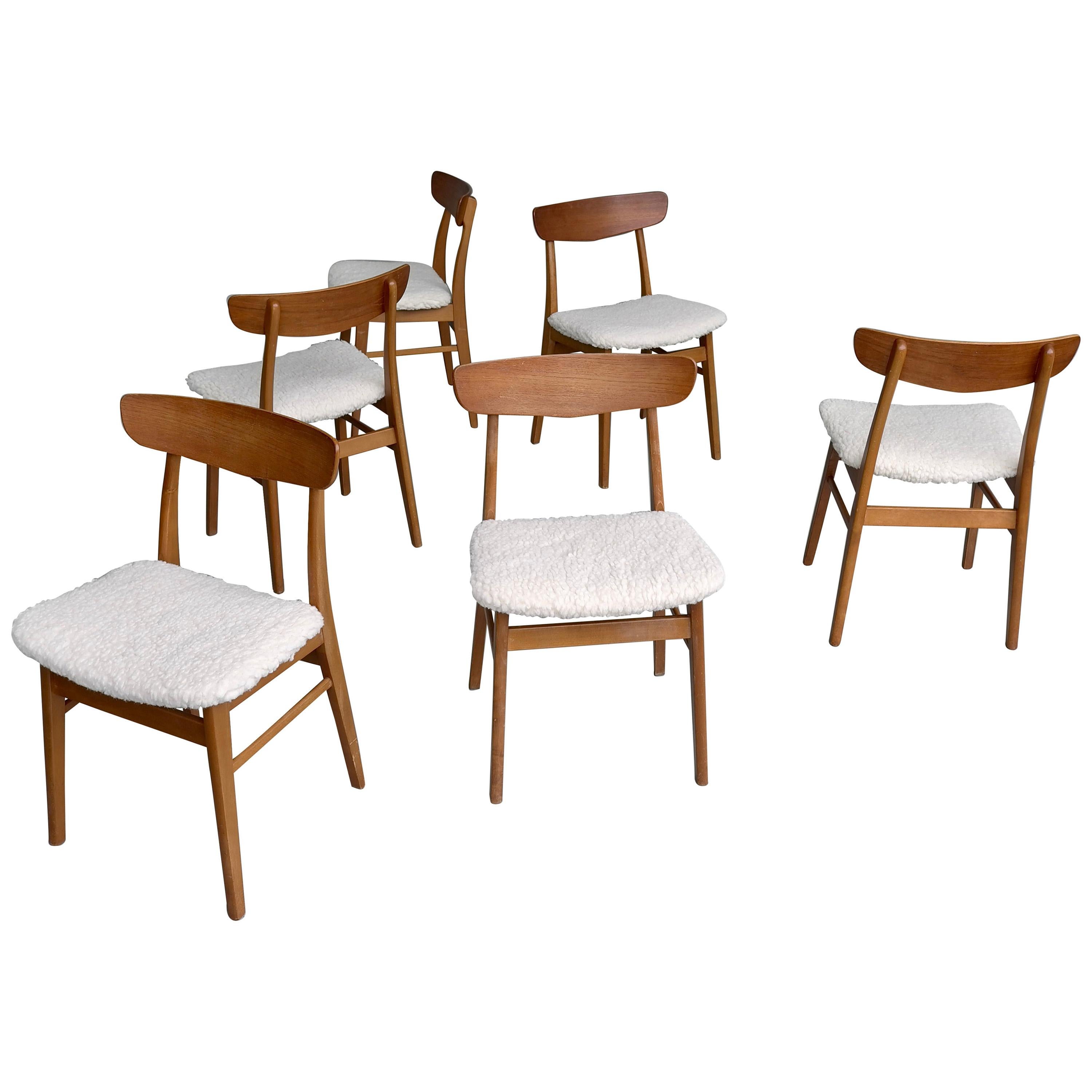 Six Teak Danish Heart Chairs with Seats in Pure Merino Wool, by Farstrup Møbler