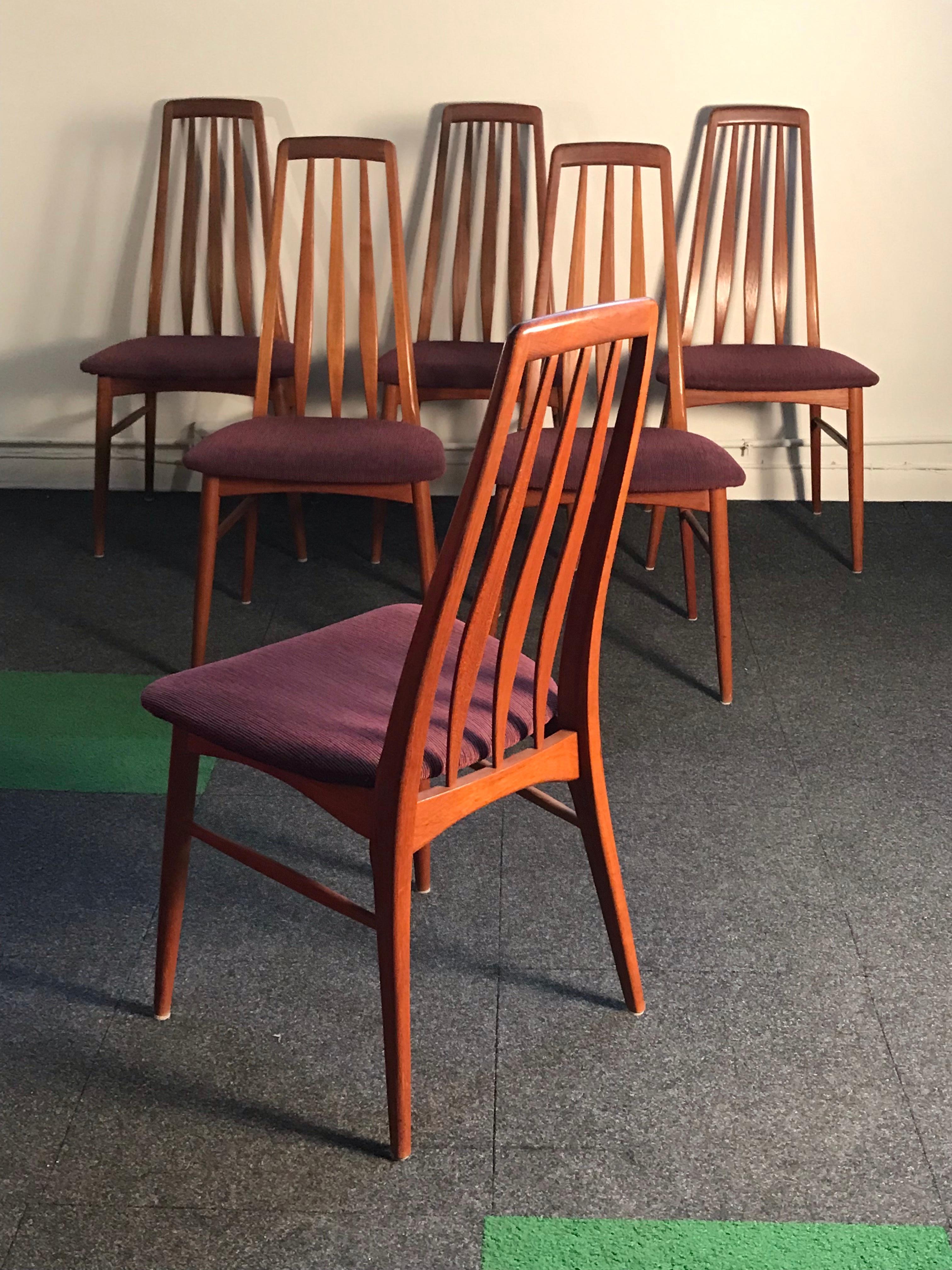 Mid-Century Modern  Six Teak Eva Dining Chairs by Neils Koefoed for Hornslet Mobelfabrik  Denmark