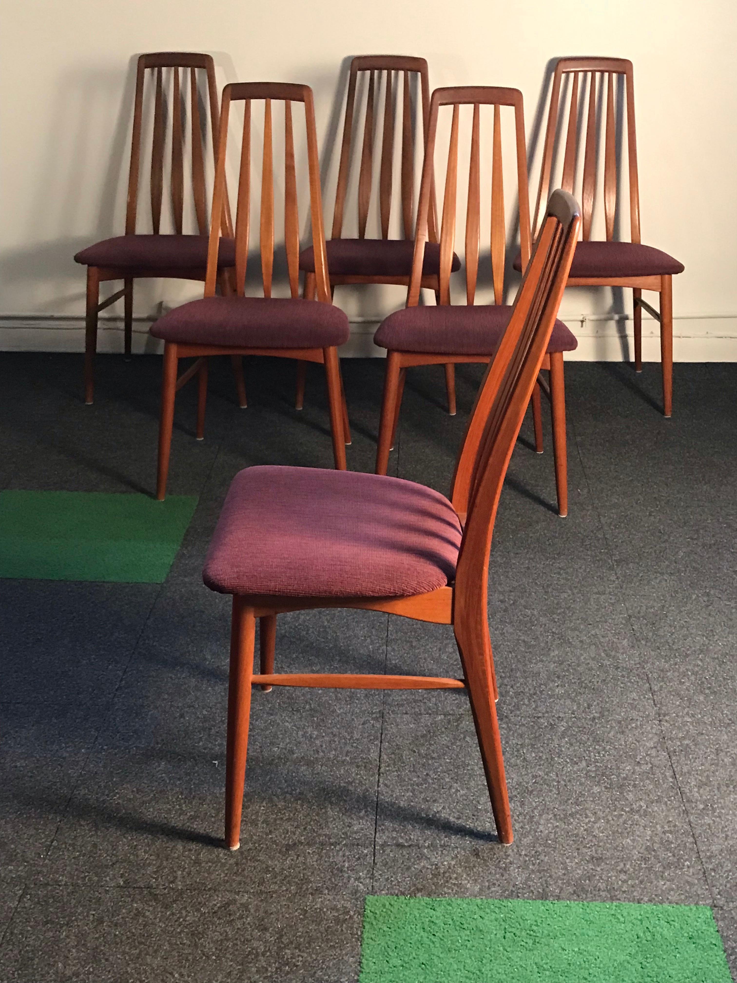 Danish  Six Teak Eva Dining Chairs by Neils Koefoed for Hornslet Mobelfabrik  Denmark