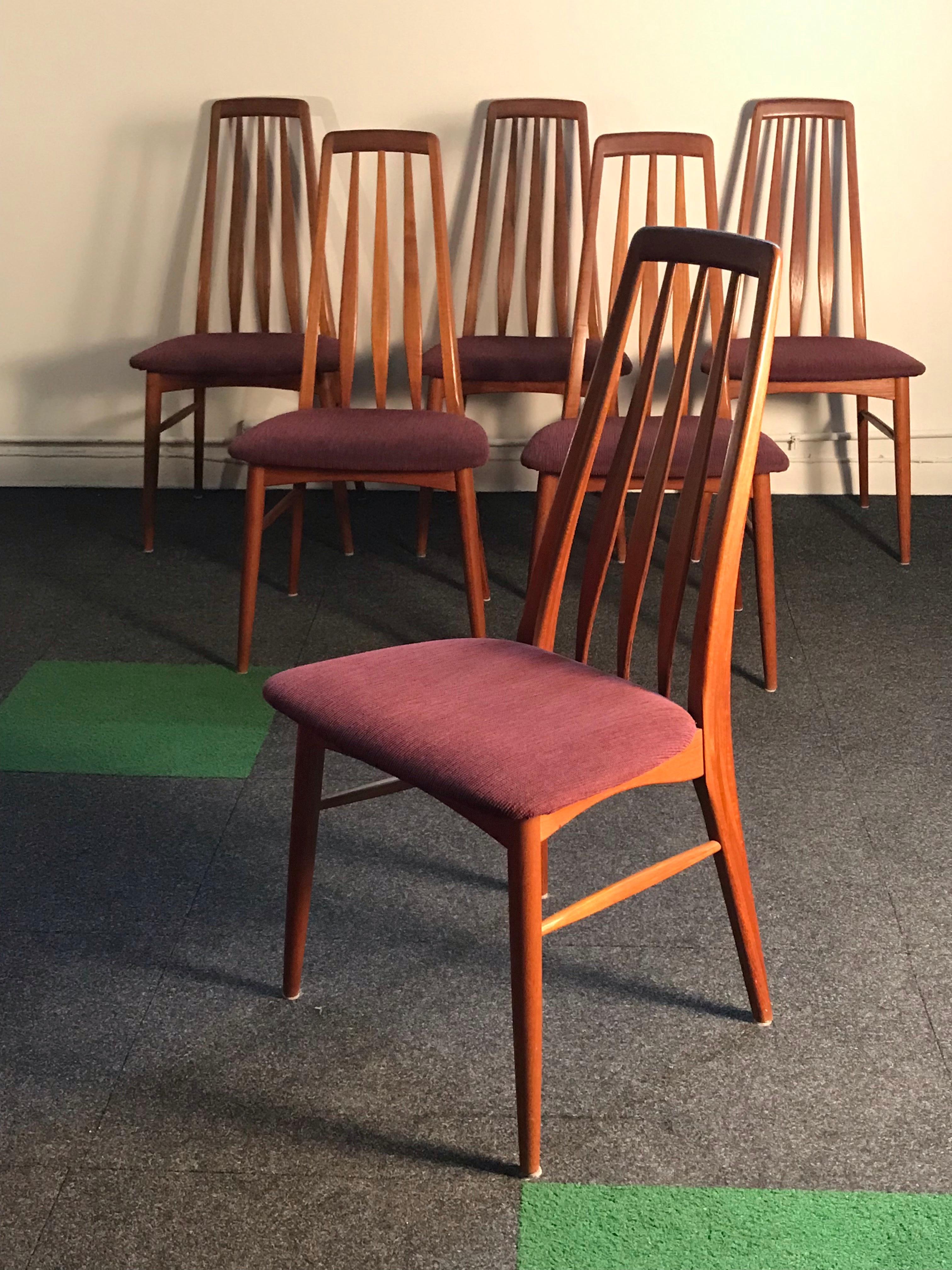  Six Teak Eva Dining Chairs by Neils Koefoed for Hornslet Mobelfabrik  Denmark In Good Condition In Denver, CO
