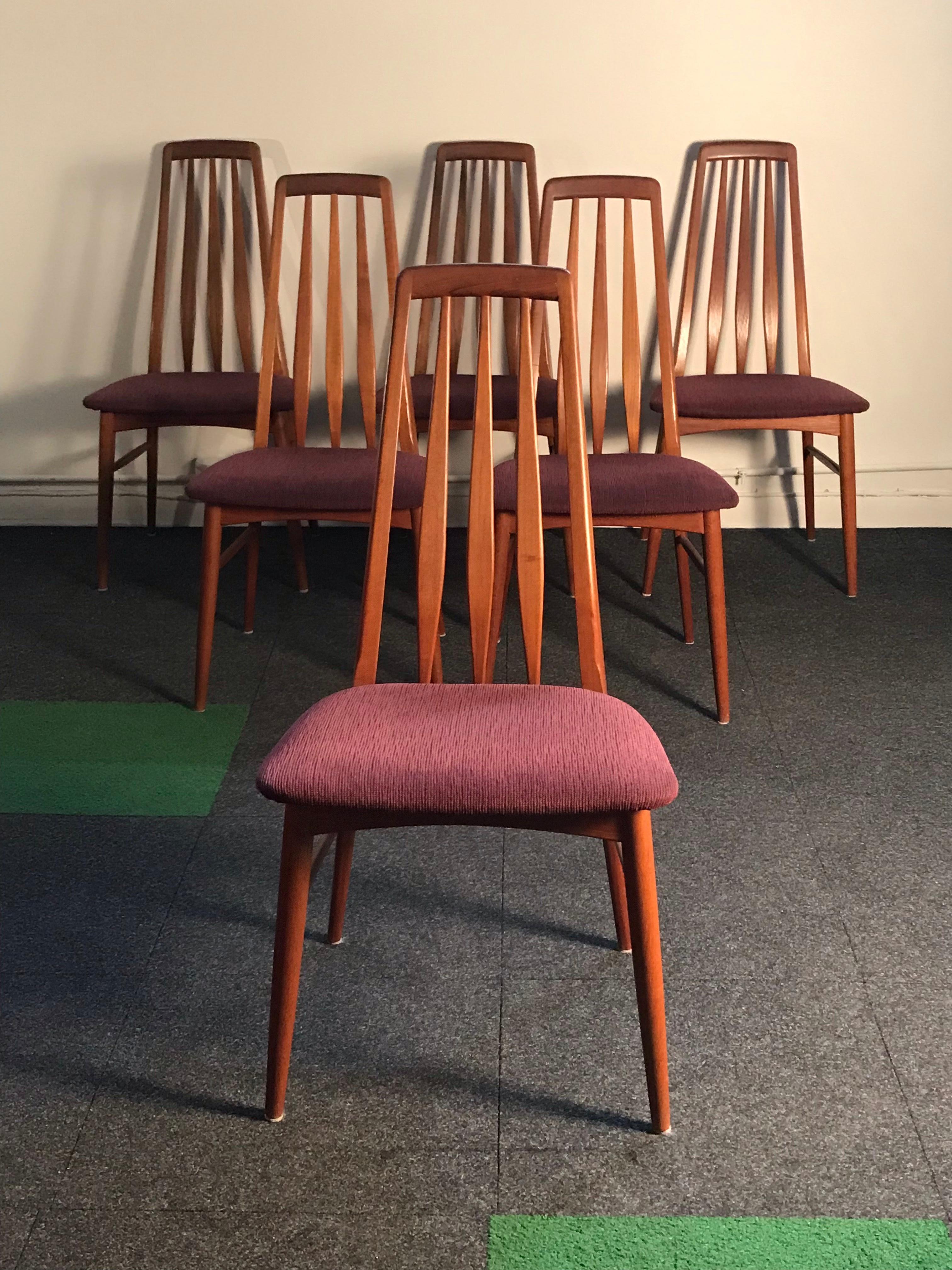 20th Century  Six Teak Eva Dining Chairs by Neils Koefoed for Hornslet Mobelfabrik  Denmark