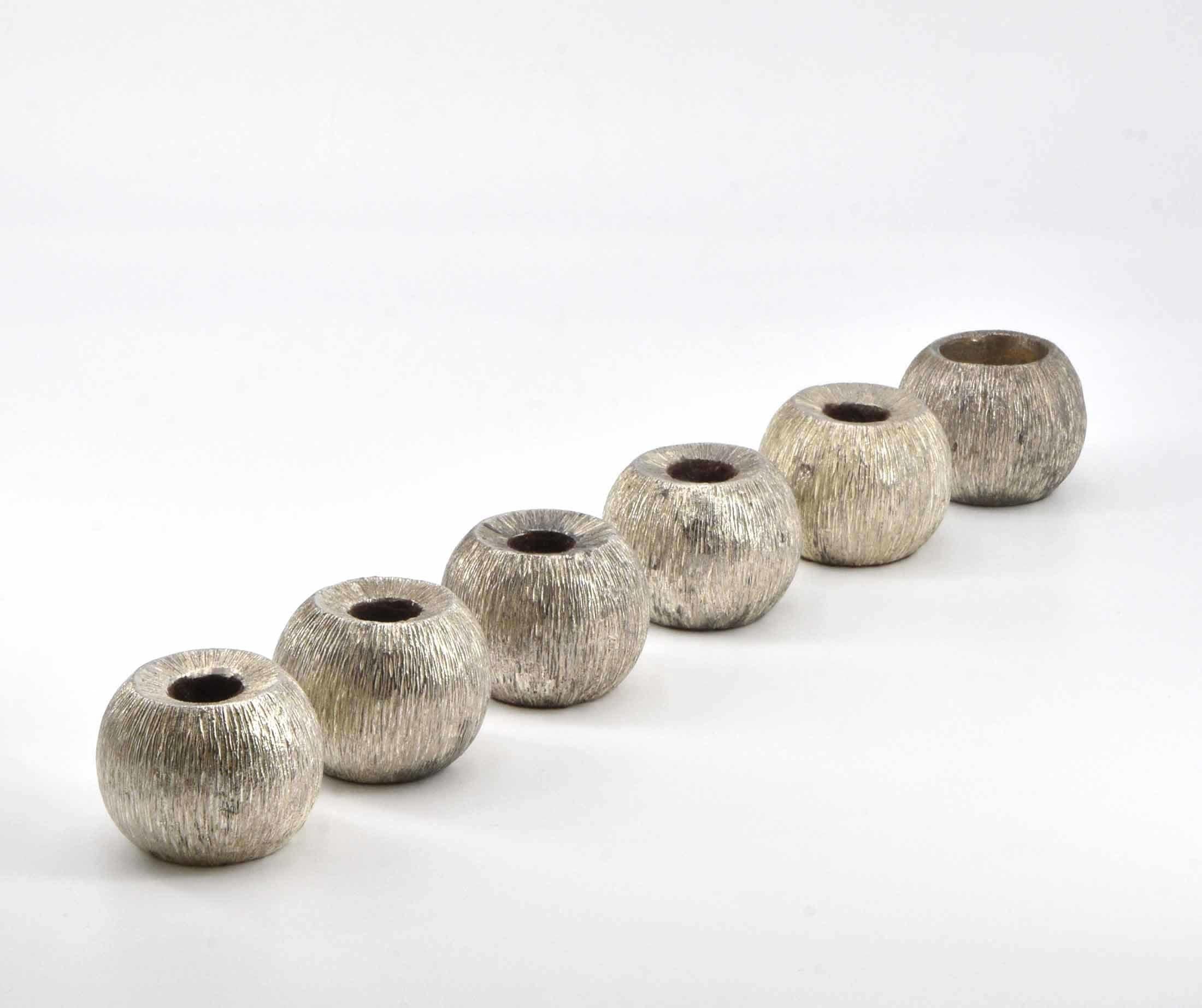 Late 20th Century Six Textured Bark Candle Holders Circa 1970 Gerald Benney Manner For Sale