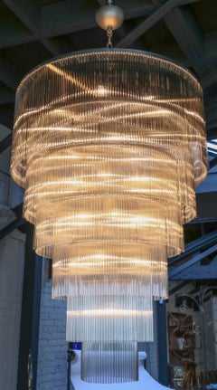 Six-Tiered Clear Glass Rod Chandelier, 1970s