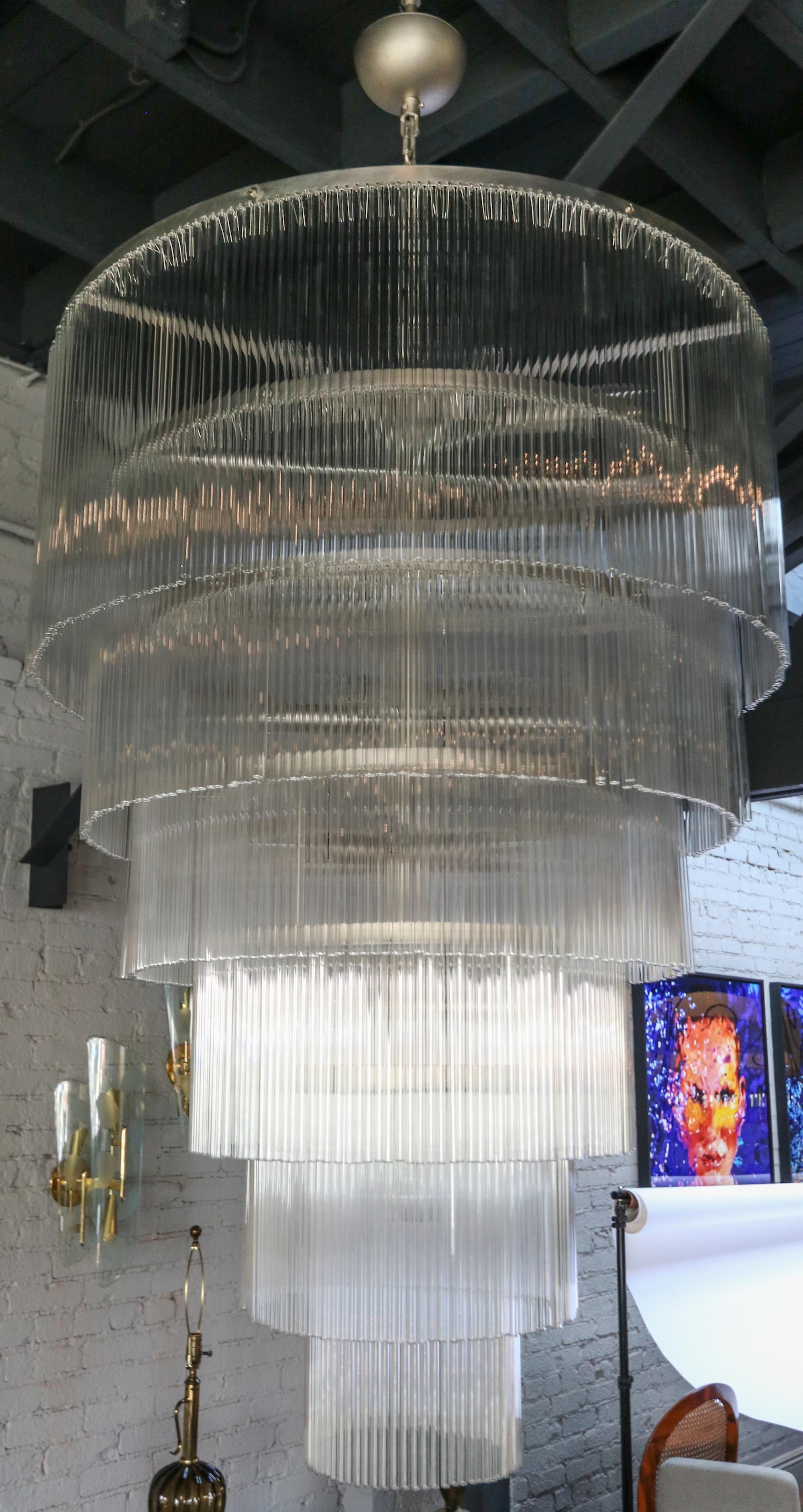 Mid-Century Modern Six-Tiered Clear Glass Rod Chandelier, 1970s For Sale