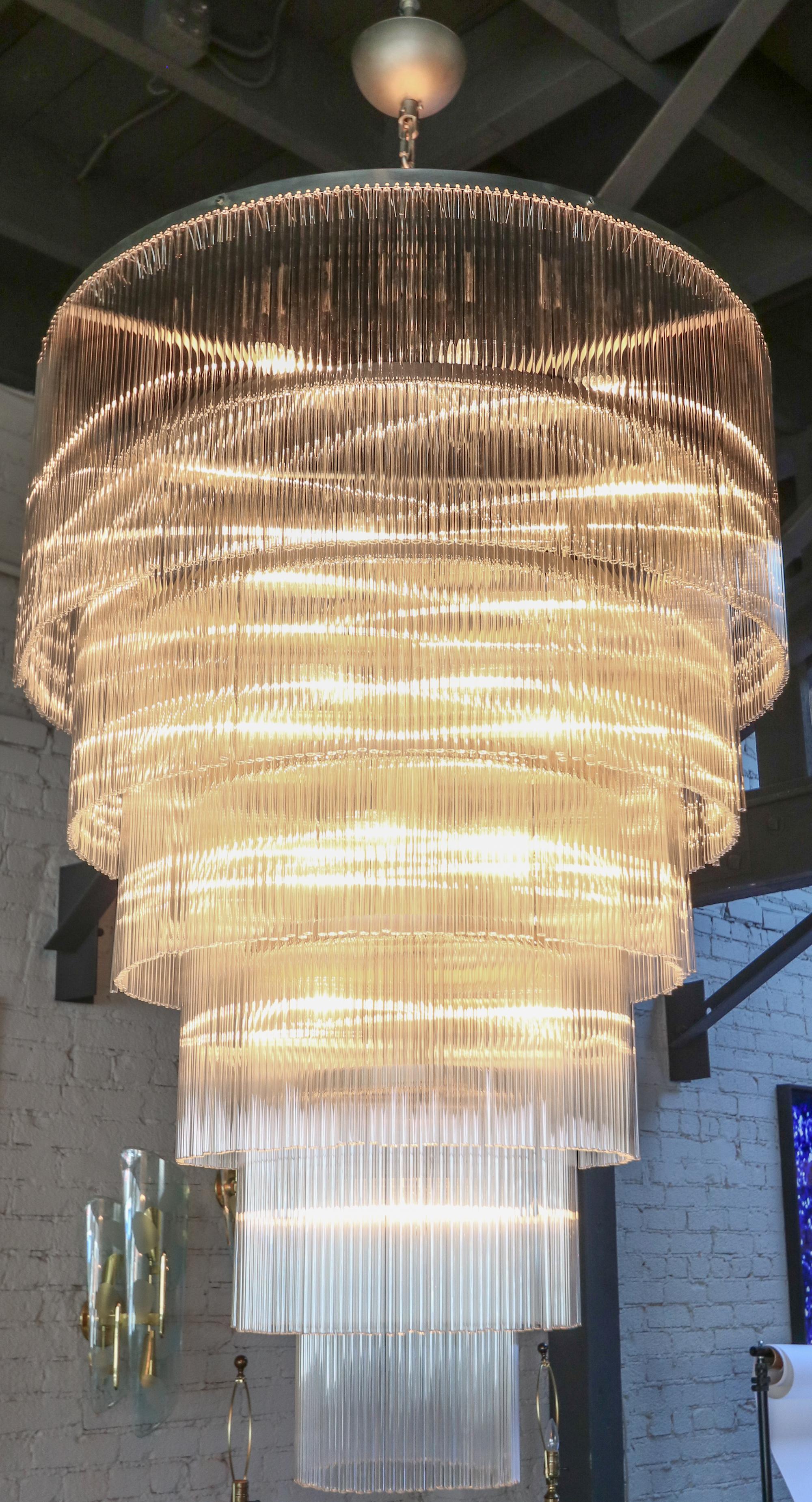 Late 20th Century Six-Tiered Clear Glass Rod Chandelier, 1970s For Sale