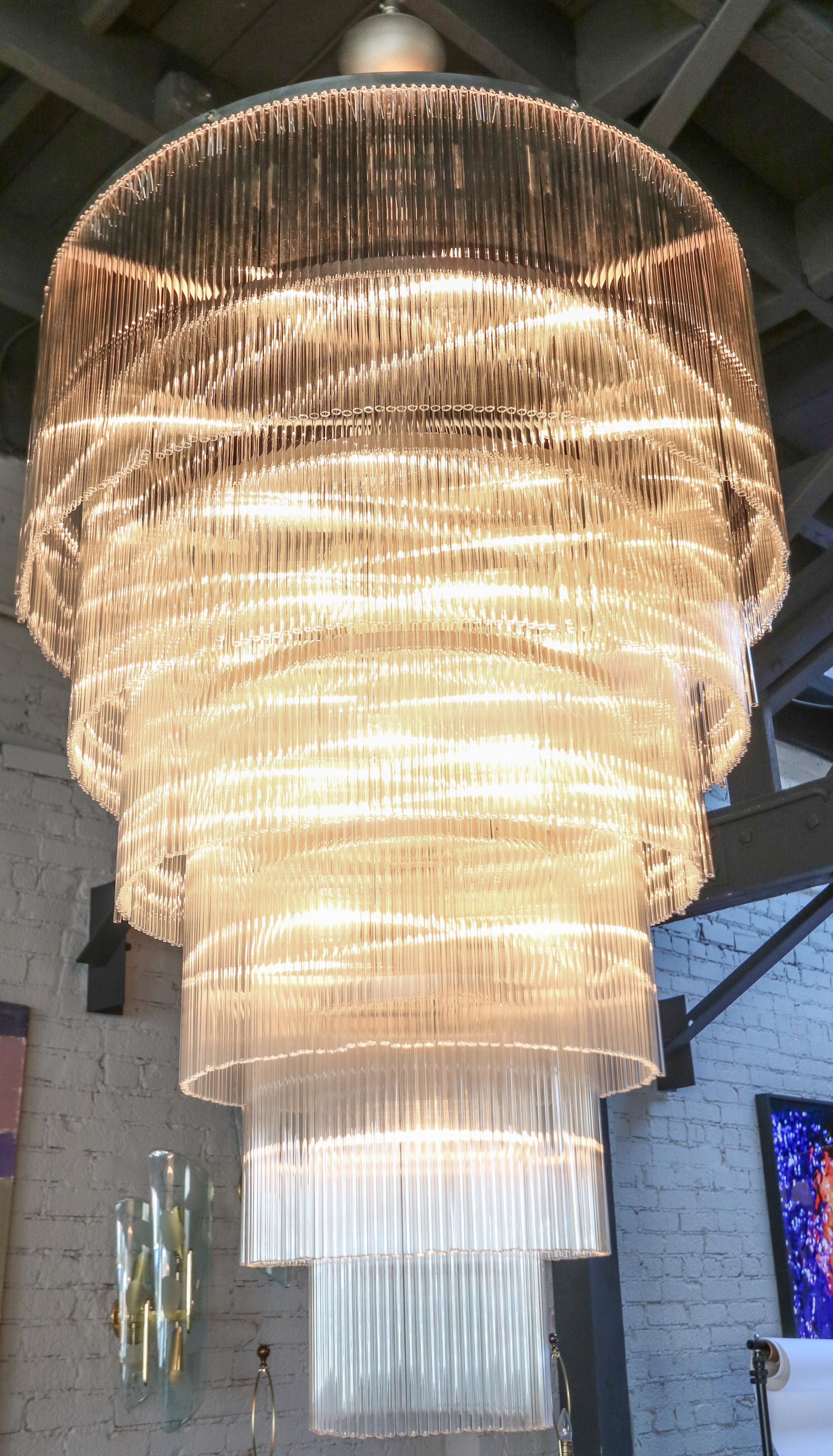 Six-Tiered Clear Glass Rod Chandelier, 1970s For Sale 1