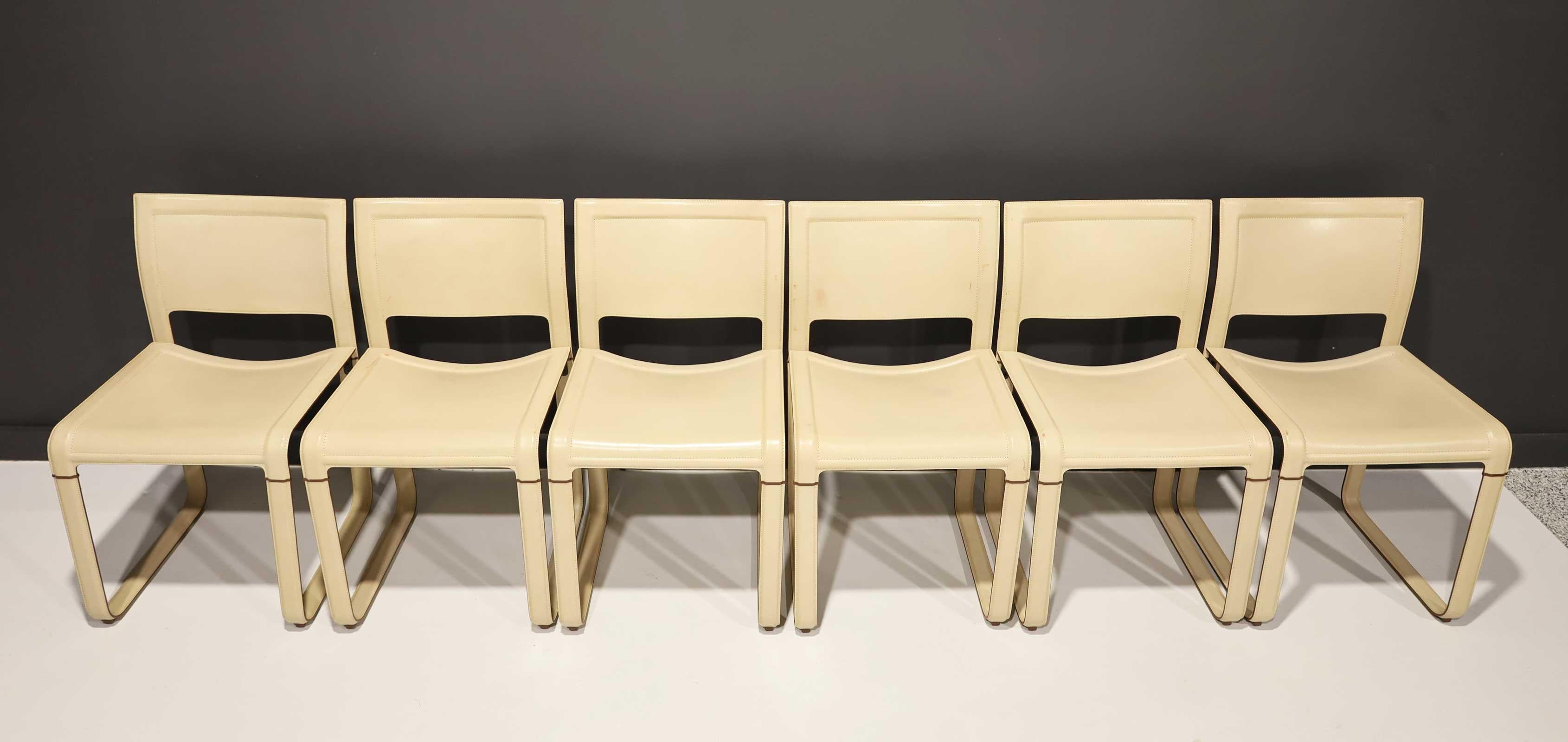 Beautiful set of leather chairs designed by Tito Agnoli for Matteo Grassi.