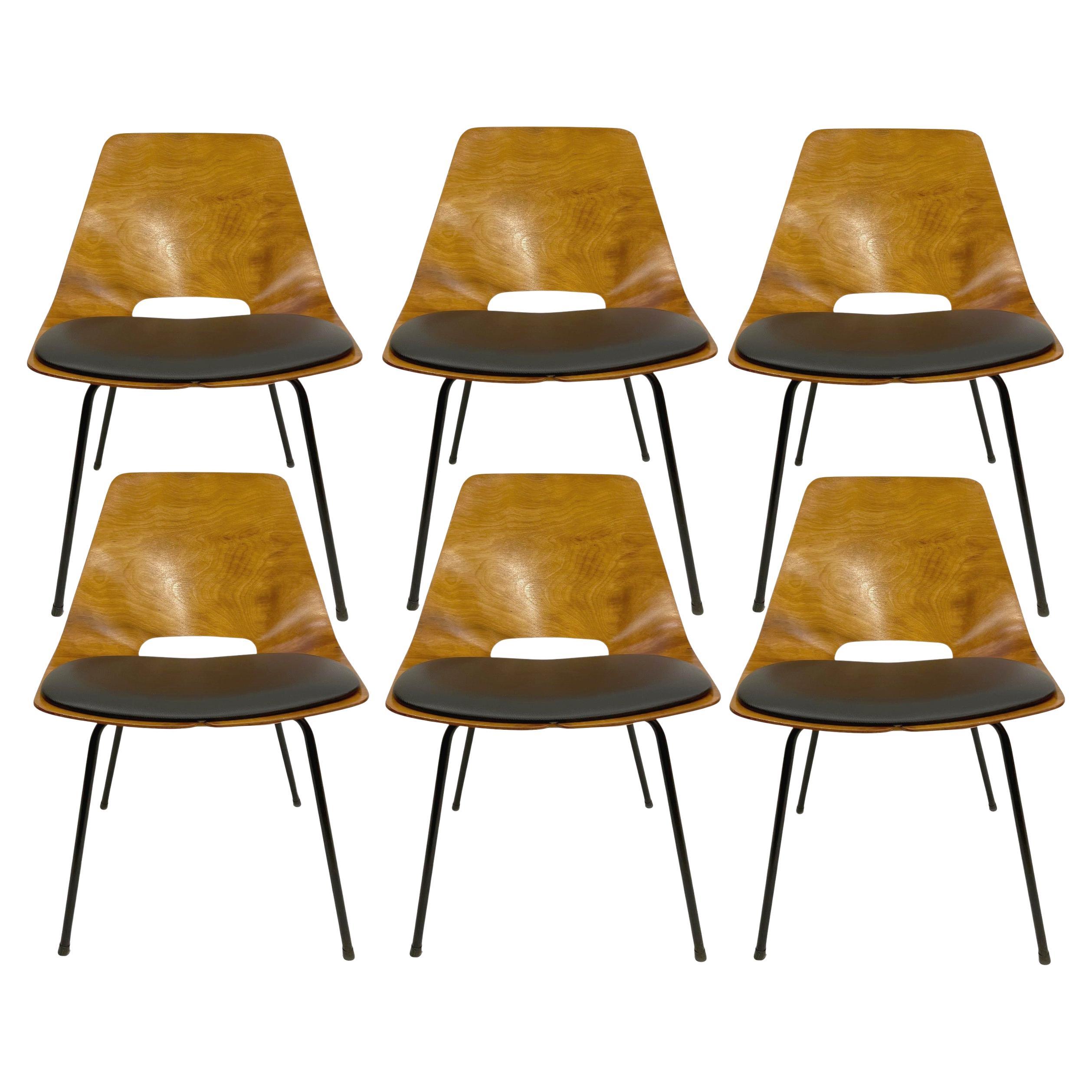 Six “Tonneau” chairs by Pierre Guariche, Editions Steiner, France, circa 1954