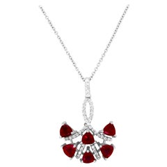 Six Trillion Shaped Ruby Arrangement Diamond Surrounded Pendant 14K White Gold