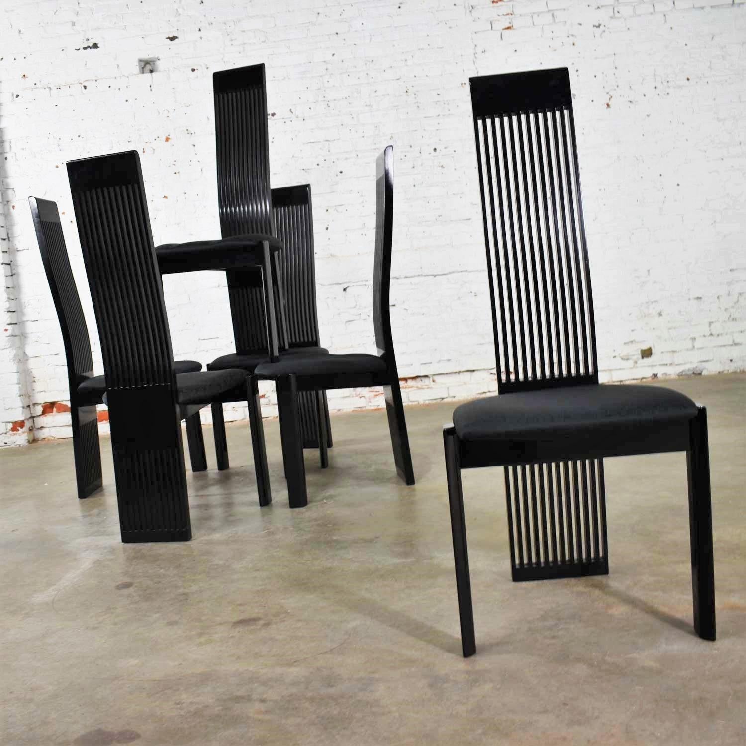 20th Century Six Tripod Postmodern Black Lacquer Dining Chairs by Pietro Costantini Made in