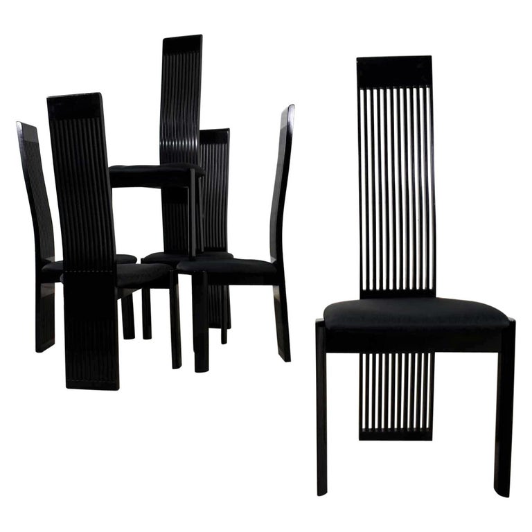 Six Tripod Postmodern Black Lacquer Dining Chairs by Pietro Costantini Made  in at 1stDibs